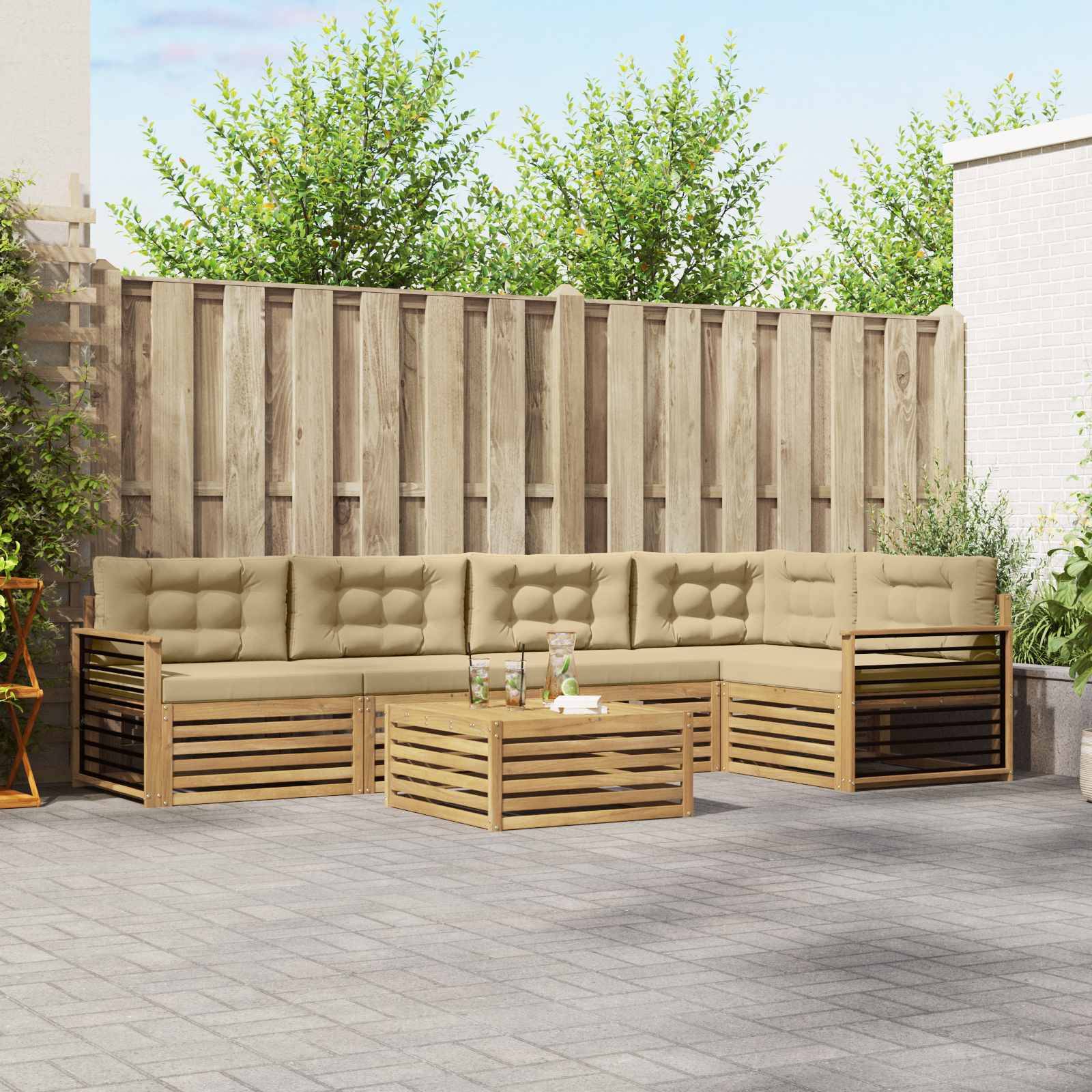 vidaXL Outdoor-Sofagarnitur mit Kissen 6 pcs Weiß und Beige Polyester