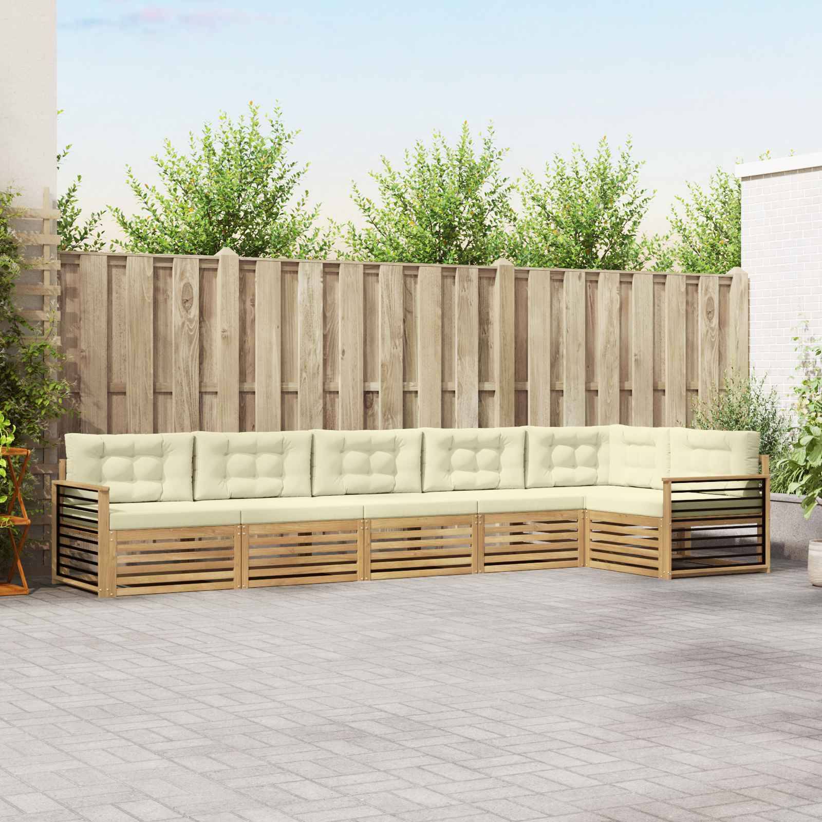 vidaXL Outdoor-Sofagarnitur mit Kissen 6 pcs Weiß und Creme Polyester