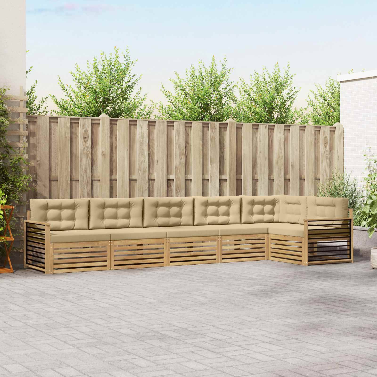 vidaXL Outdoor-Sofagarnitur mit Kissen 6 pcs Weiß und Beige Polyester
