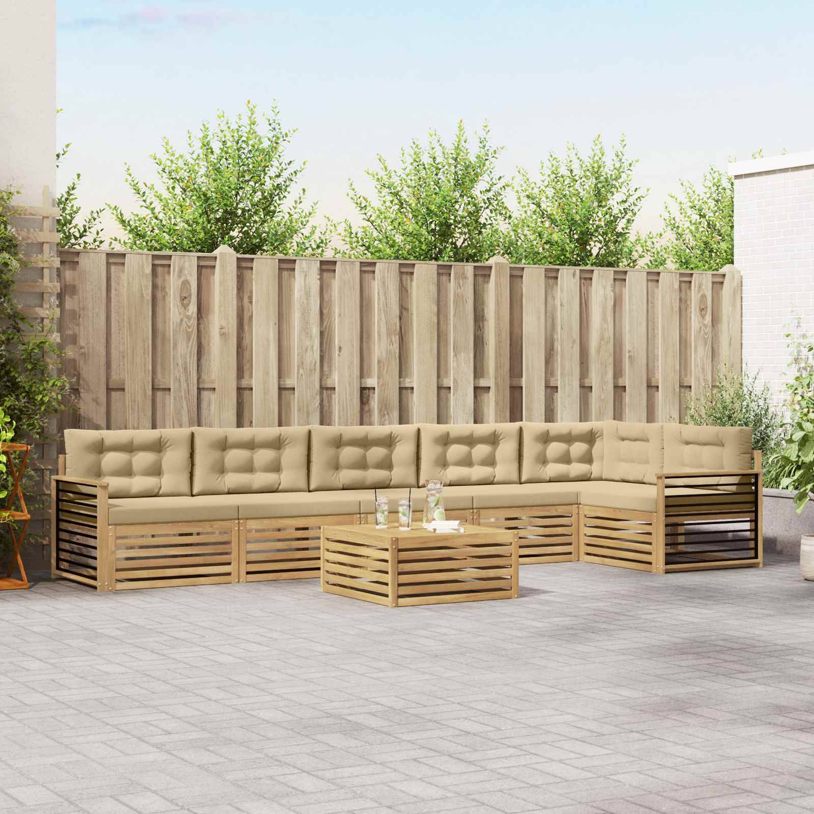 vidaXL Outdoor-Sofagarnitur mit Kissen 7 pcs Weiß und Beige