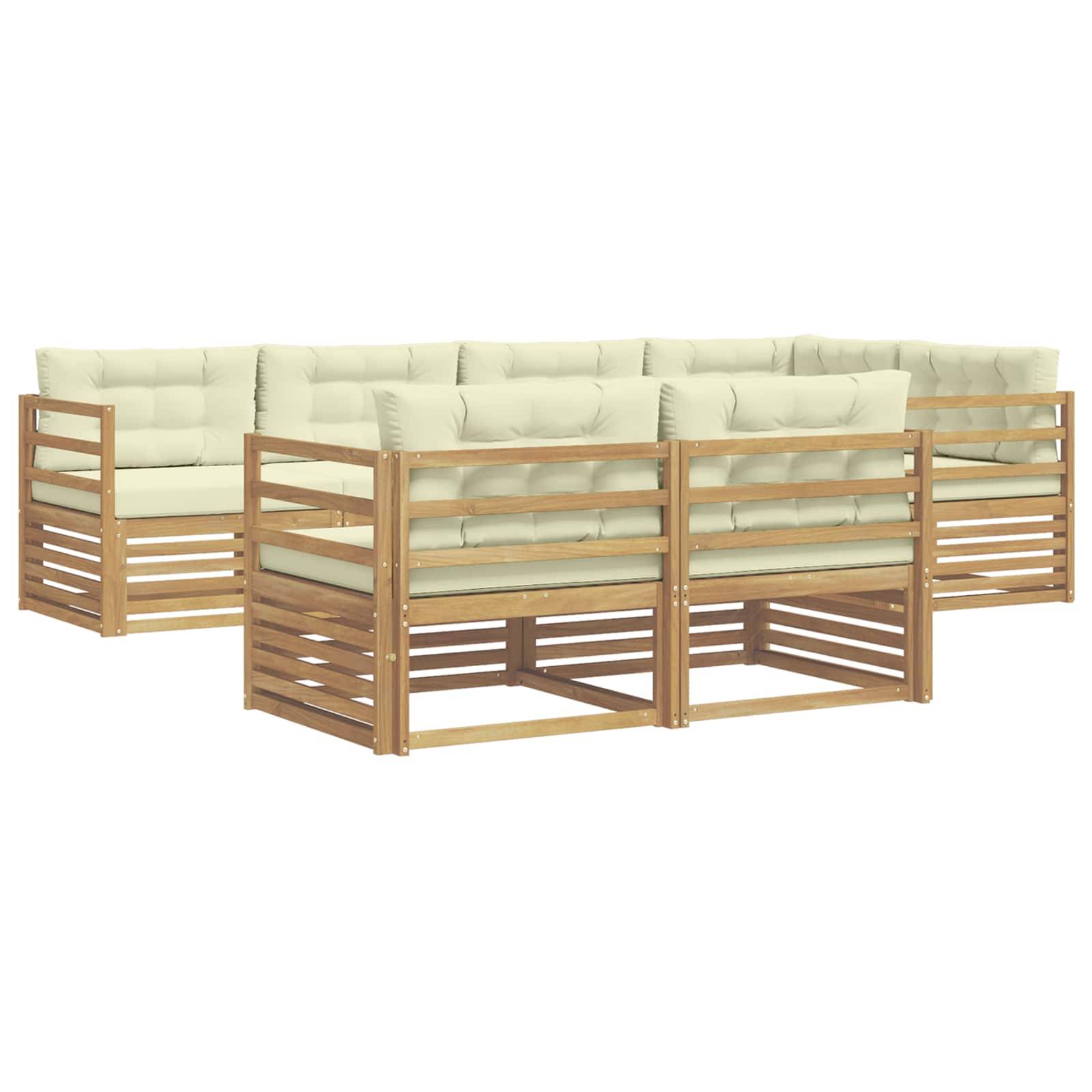 vidaXL Outdoor-Sofagarnitur mit Kissen 7 pcs Weiß und Creme Polyester