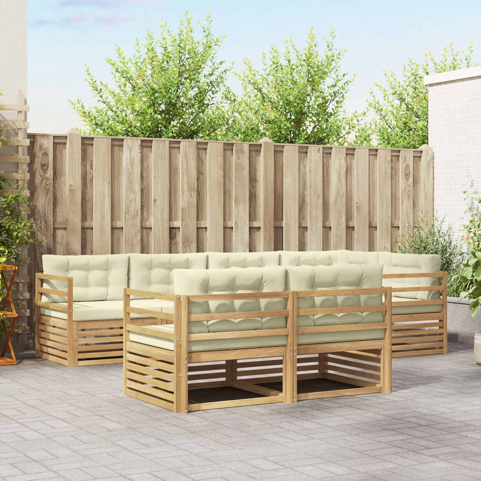 vidaXL Outdoor-Sofagarnitur mit Kissen 7 pcs Weiß und Creme Polyester