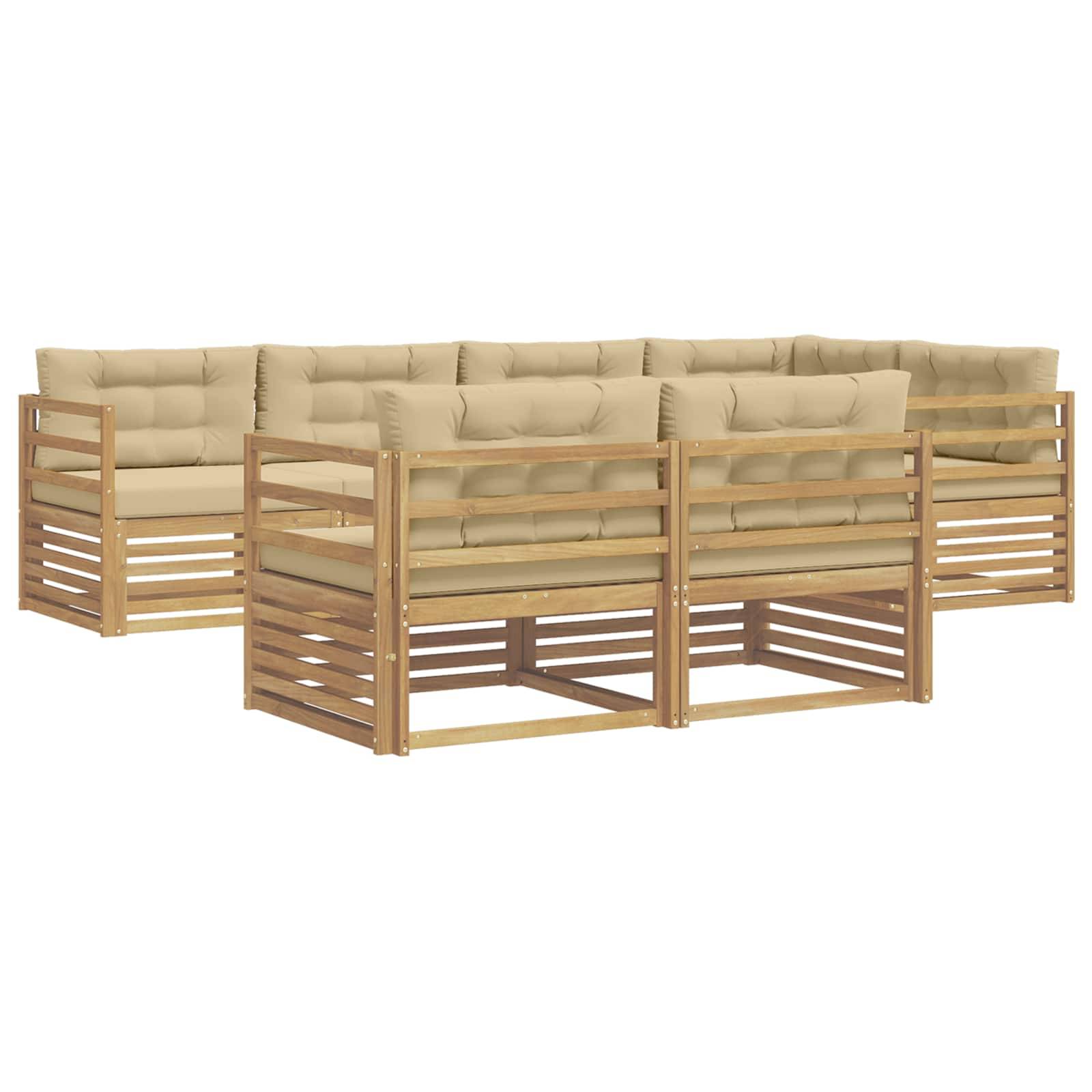 vidaXL Outdoor-Sofagarnitur mit Kissen 7 pcs Weiß und Beige Polyester