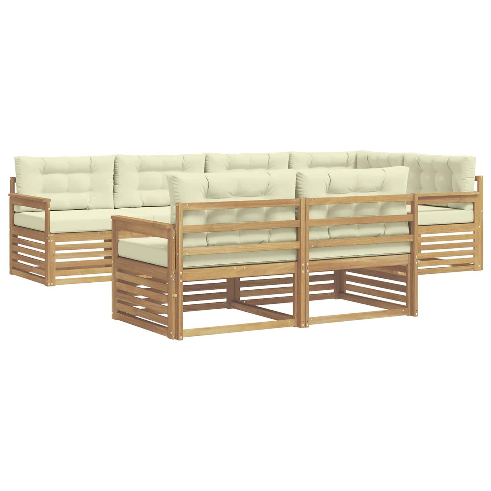 vidaXL Outdoor-Sofagarnitur mit Kissen 7 pcs Weiß und Creme Polyester