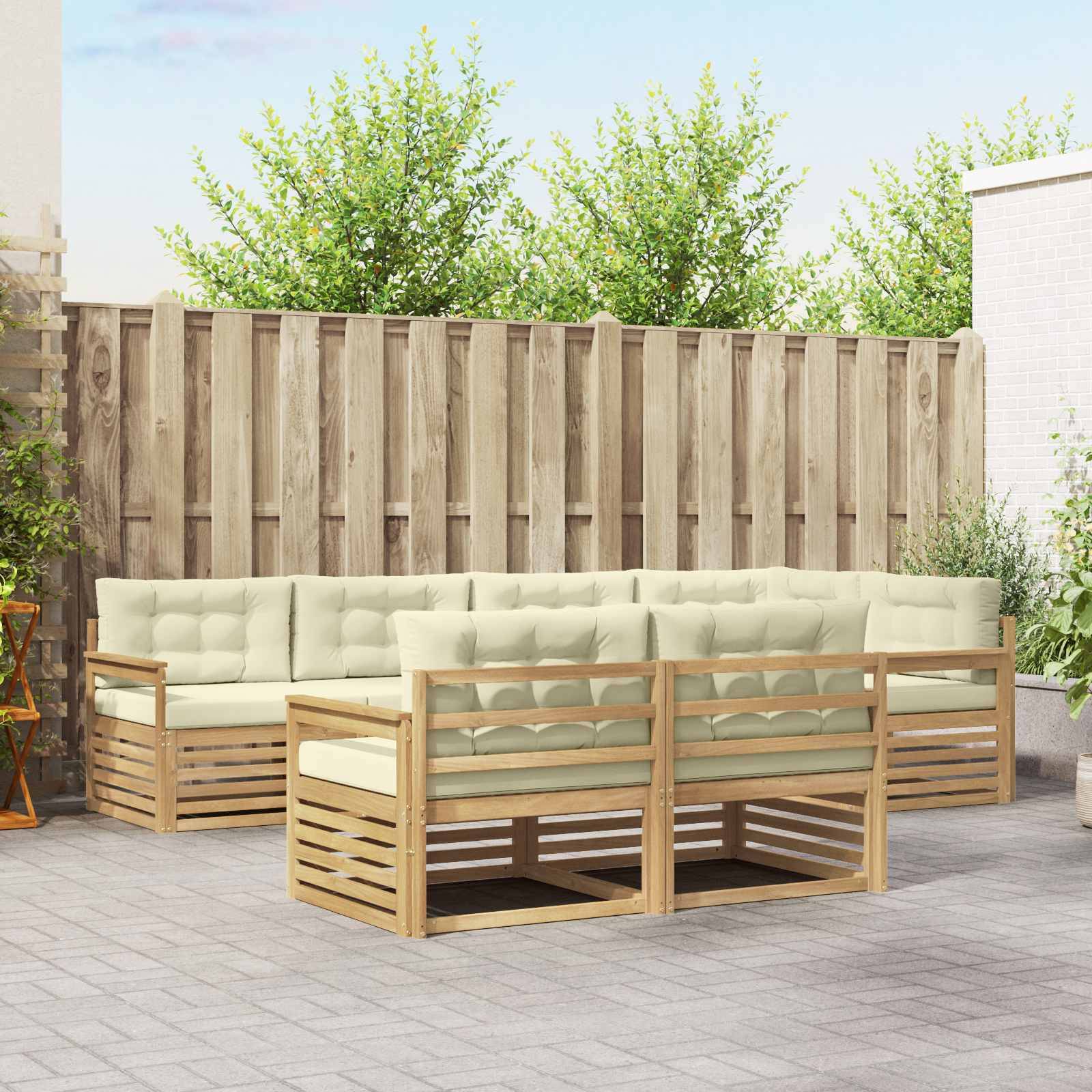 vidaXL Outdoor-Sofagarnitur mit Kissen 7 pcs Weiß und Creme Polyester