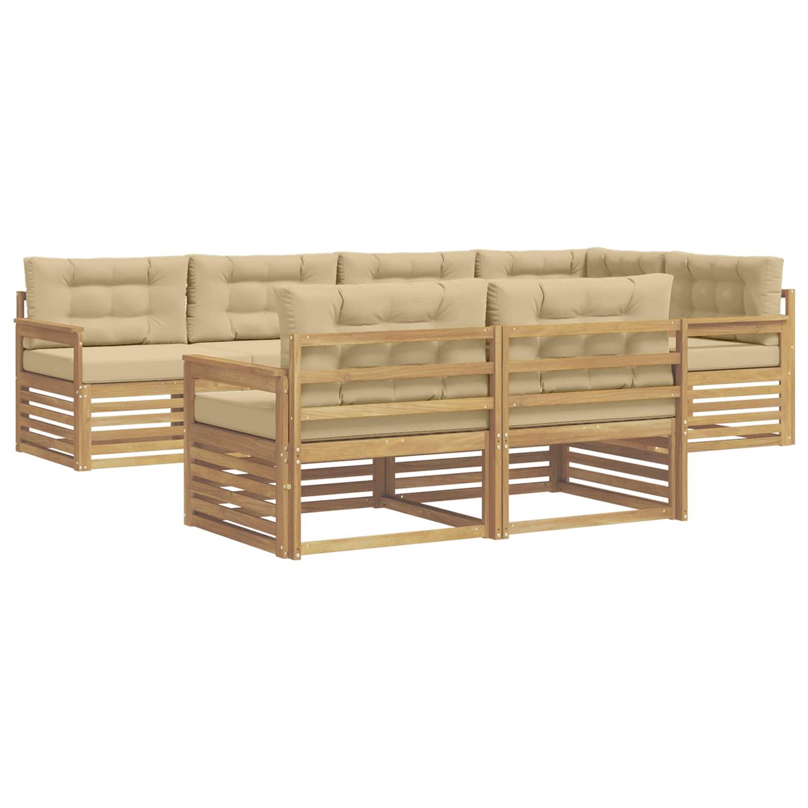 vidaXL Outdoor-Sofagarnitur mit Kissen 7 pcs Weiß und Beige Polyester