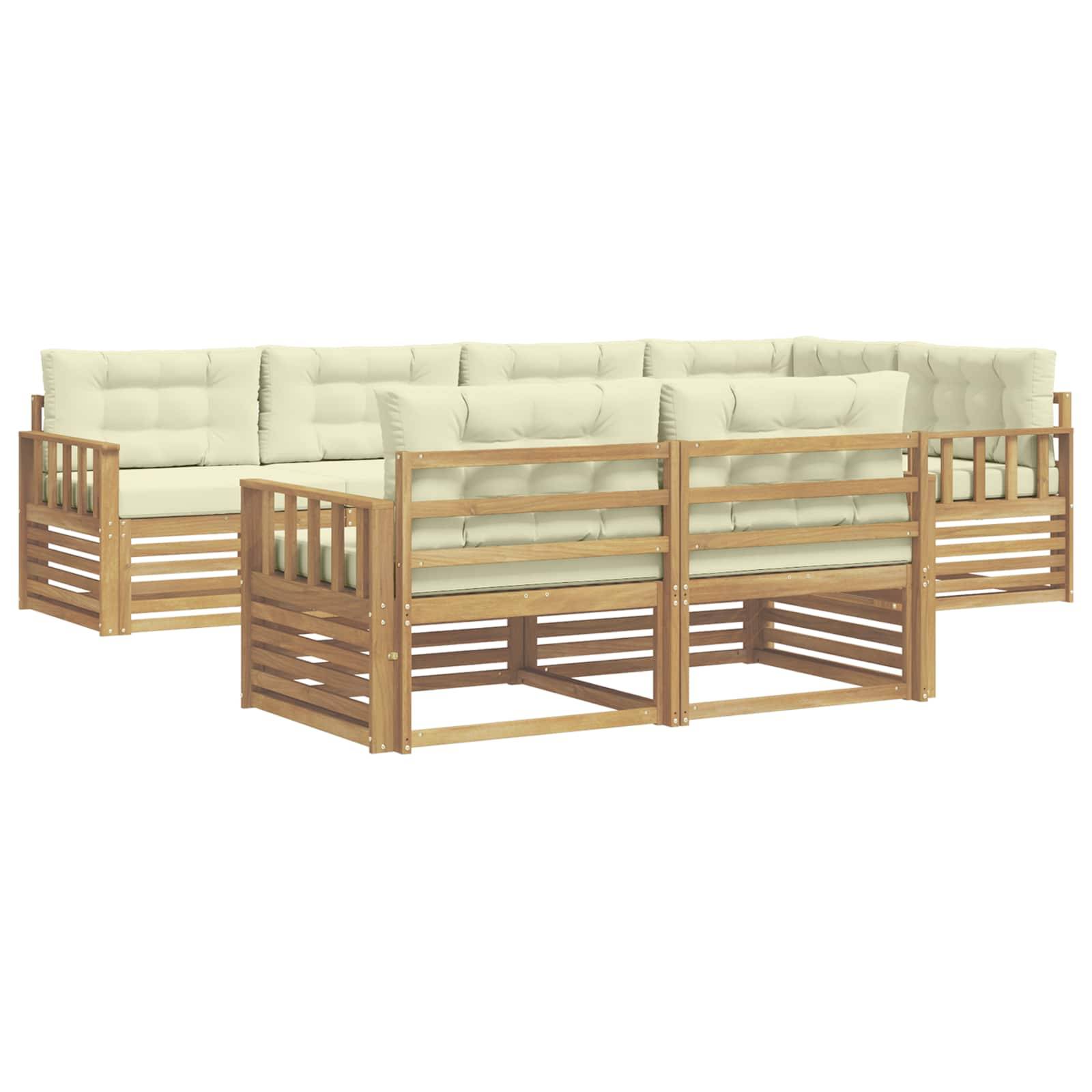 vidaXL Outdoor-Sofagarnitur mit Kissen 7 pcs Weiß und Creme Polyester