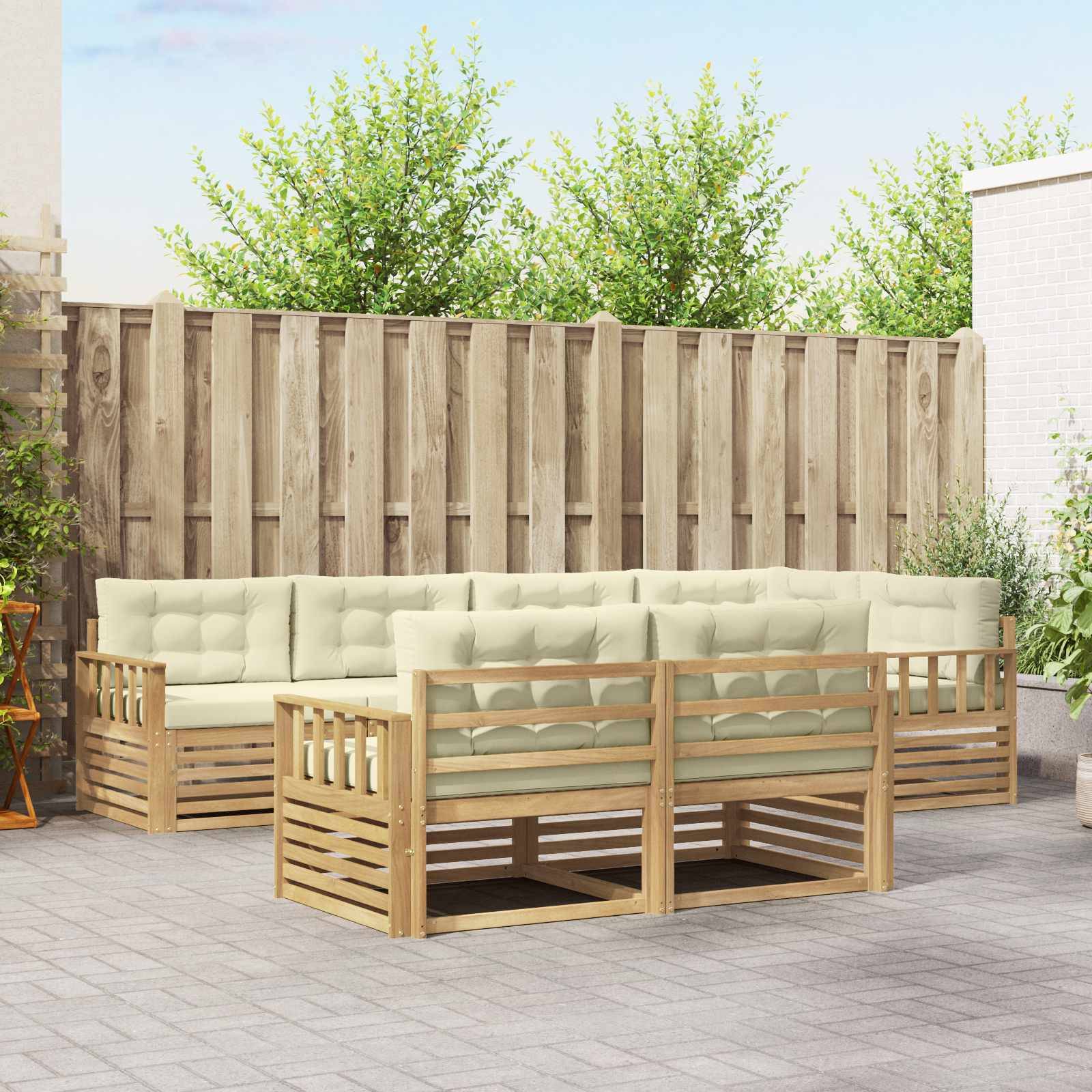vidaXL Outdoor-Sofagarnitur mit Kissen 7 pcs Weiß und Creme Polyester