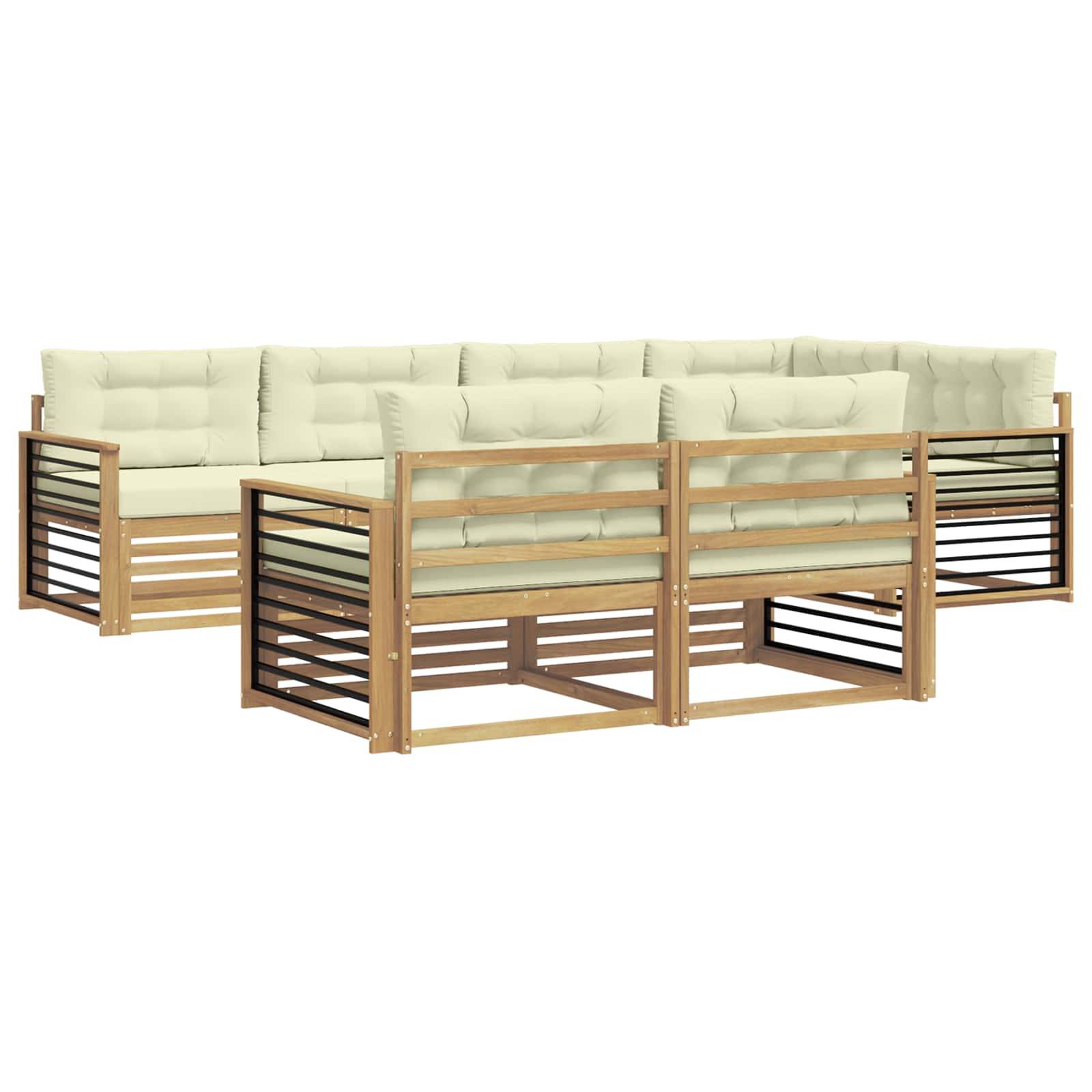 vidaXL Outdoor-Sofagarnitur mit Kissen 7 pcs Weiß und Creme Polyester