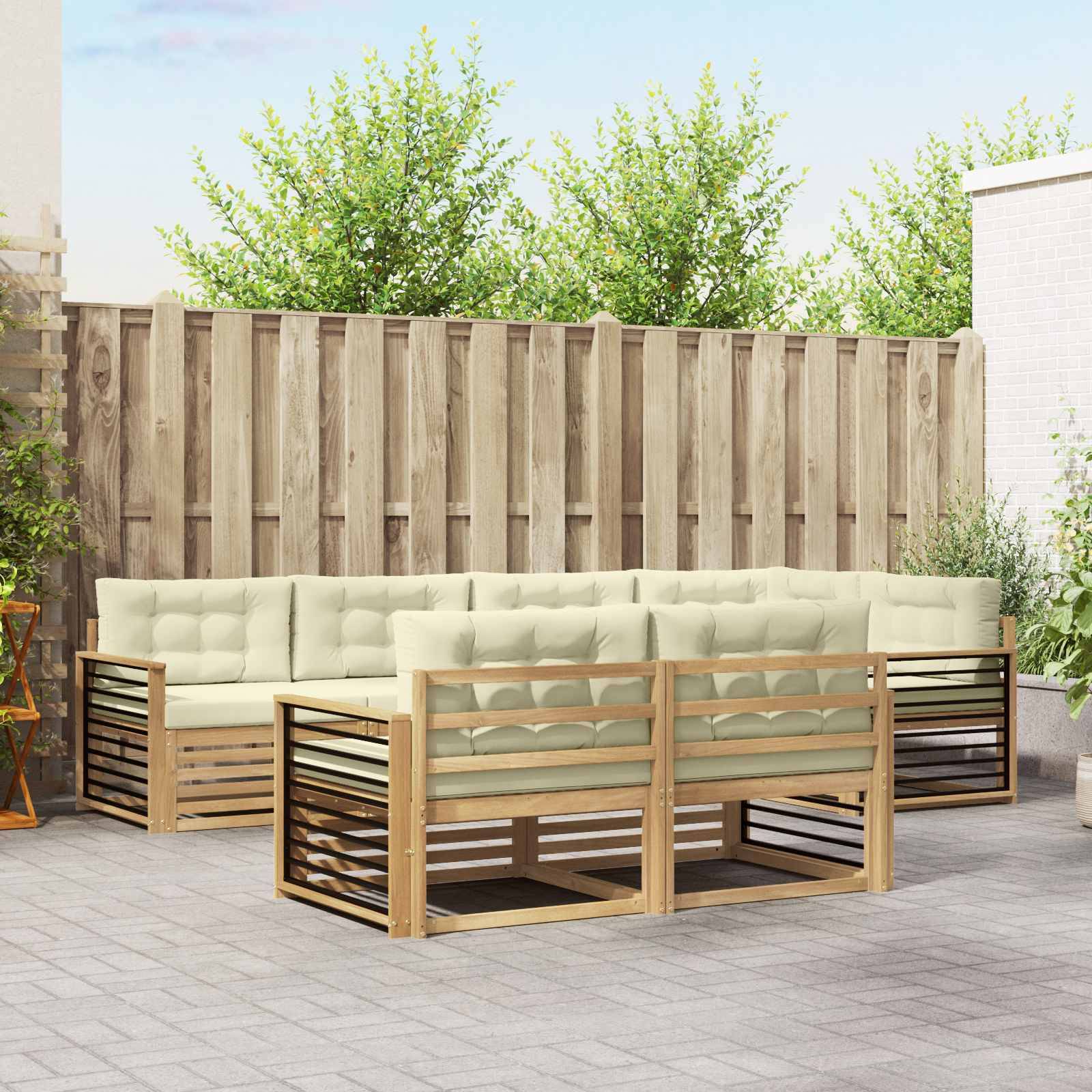 vidaXL Outdoor-Sofagarnitur mit Kissen 7 pcs Weiß und Creme Polyester