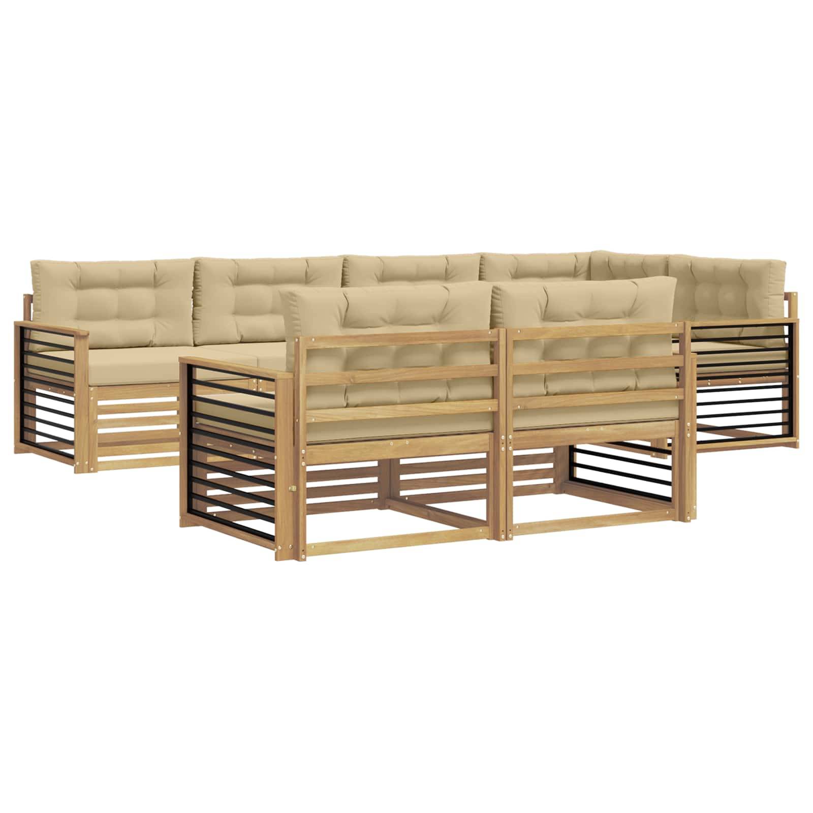 vidaXL Outdoor-Sofagarnitur mit Kissen 7 pcs Weiß und Beige Polyester
