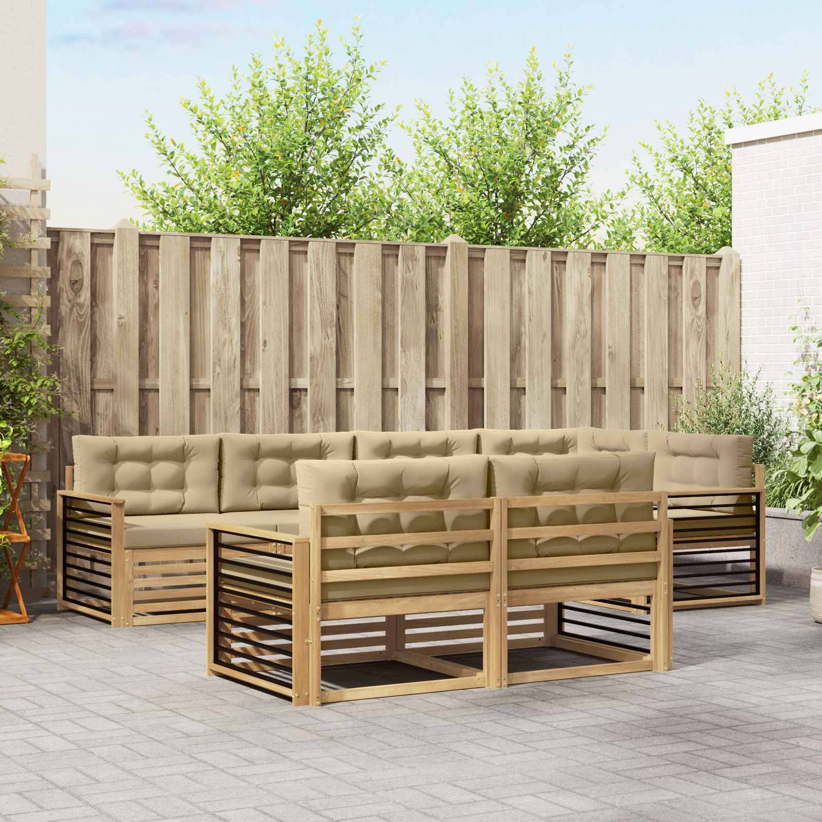 vidaXL Outdoor-Sofagarnitur mit Kissen 7 pcs Weiß und Beige Polyester