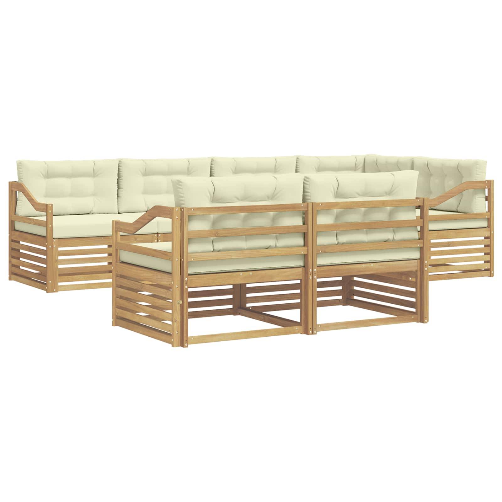 vidaXL Outdoor-Sofagarnitur mit Kissen 7 pcs Weiß und Creme Polyester