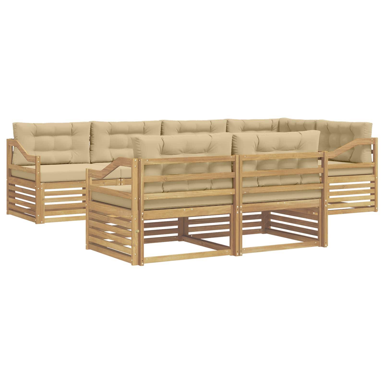 vidaXL Outdoor-Sofagarnitur mit Kissen 7 pcs Weiß und Beige Polyester