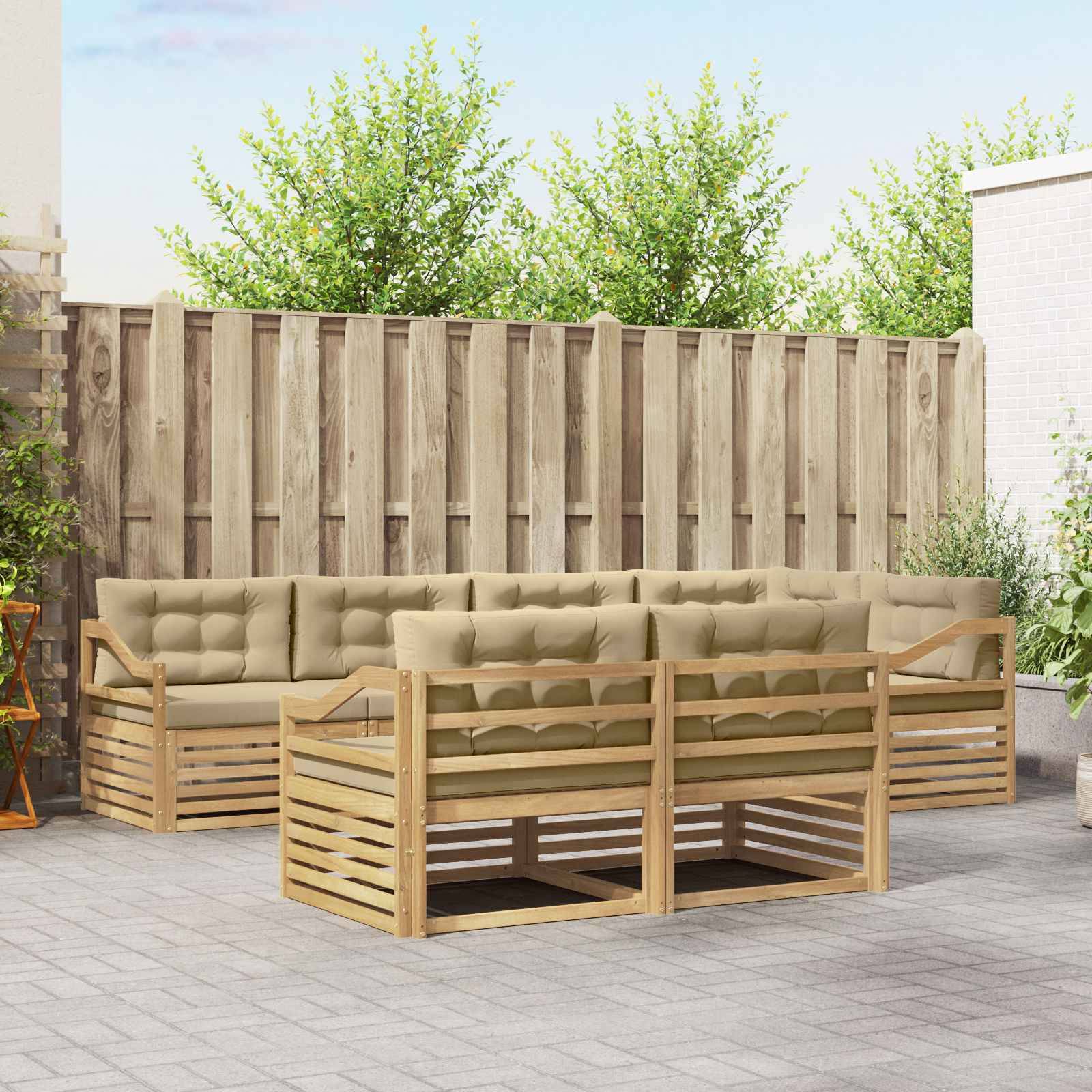 vidaXL Outdoor-Sofagarnitur mit Kissen 7 pcs Weiß und Beige Polyester