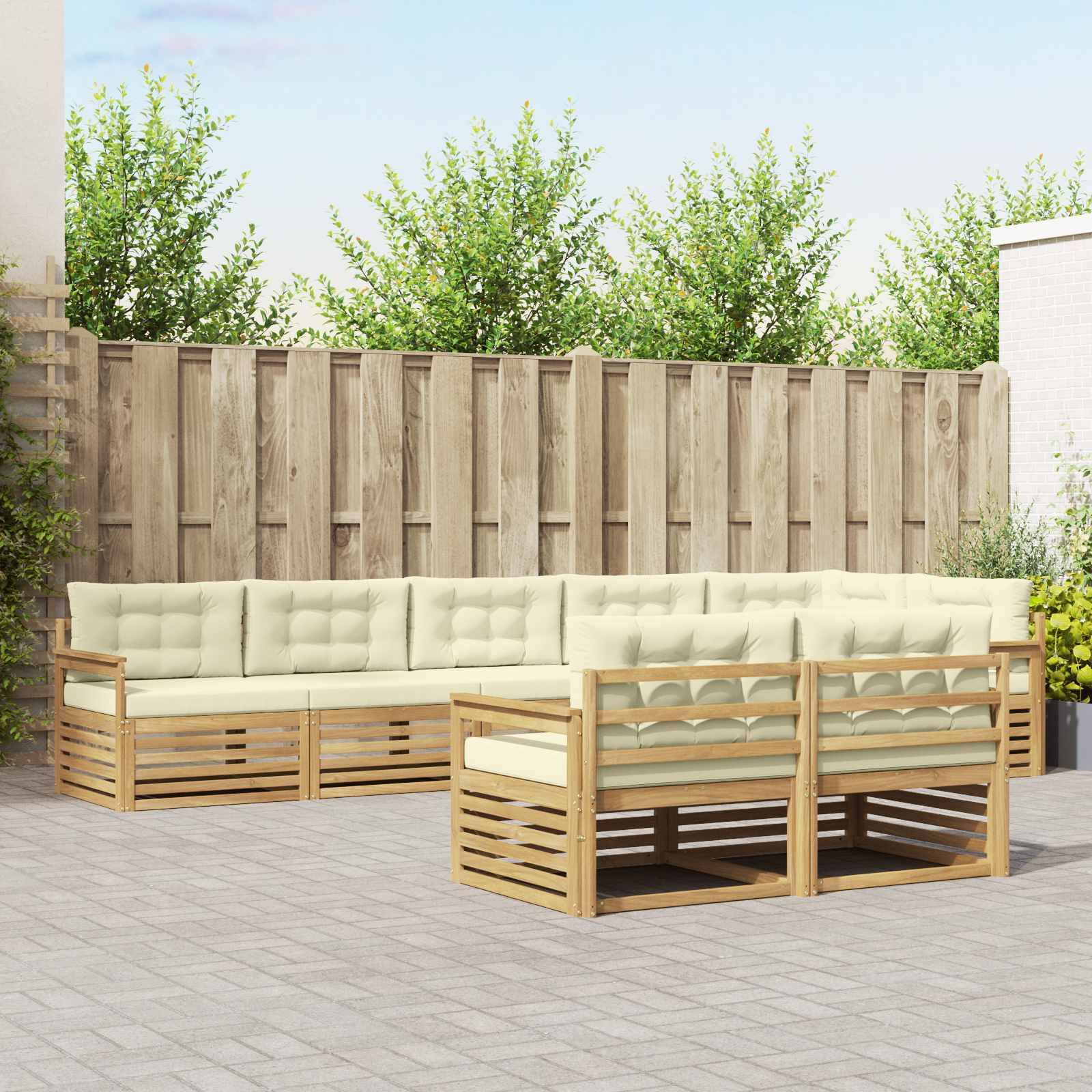 vidaXL Outdoor-Sofagarnitur mit Kissen 8 pcs Weiß und Creme Polyester