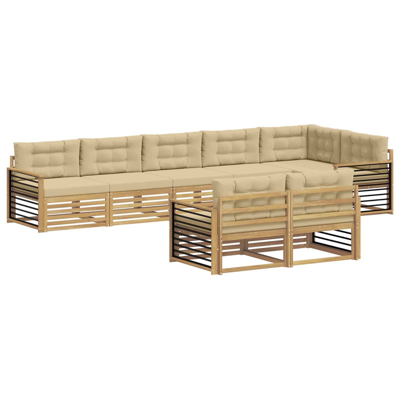 vidaXL Outdoor-Sofagarnitur mit Kissen 8 pcs Weiß und Beige Polyester