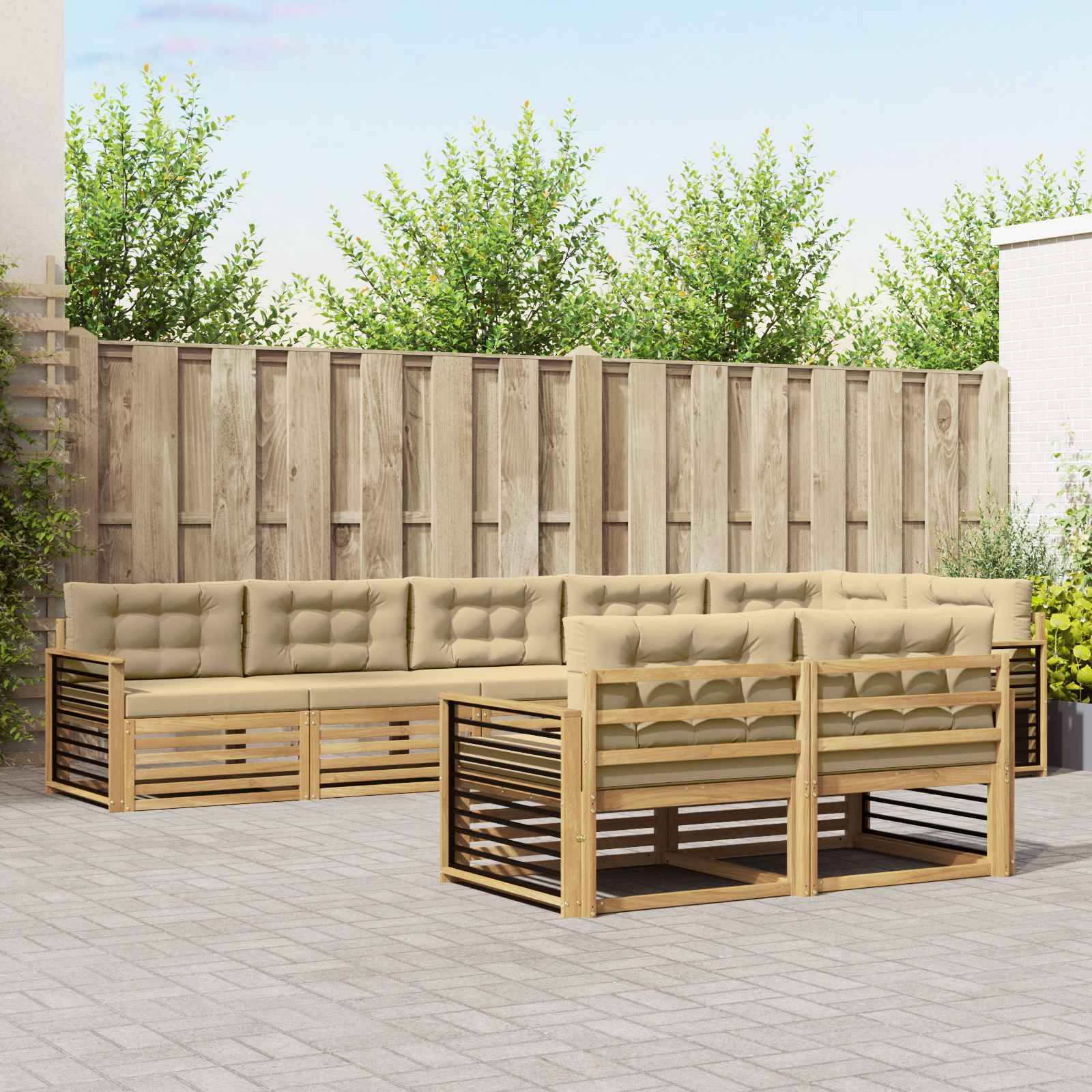 vidaXL Outdoor-Sofagarnitur mit Kissen 8 pcs Weiß und Beige Polyester
