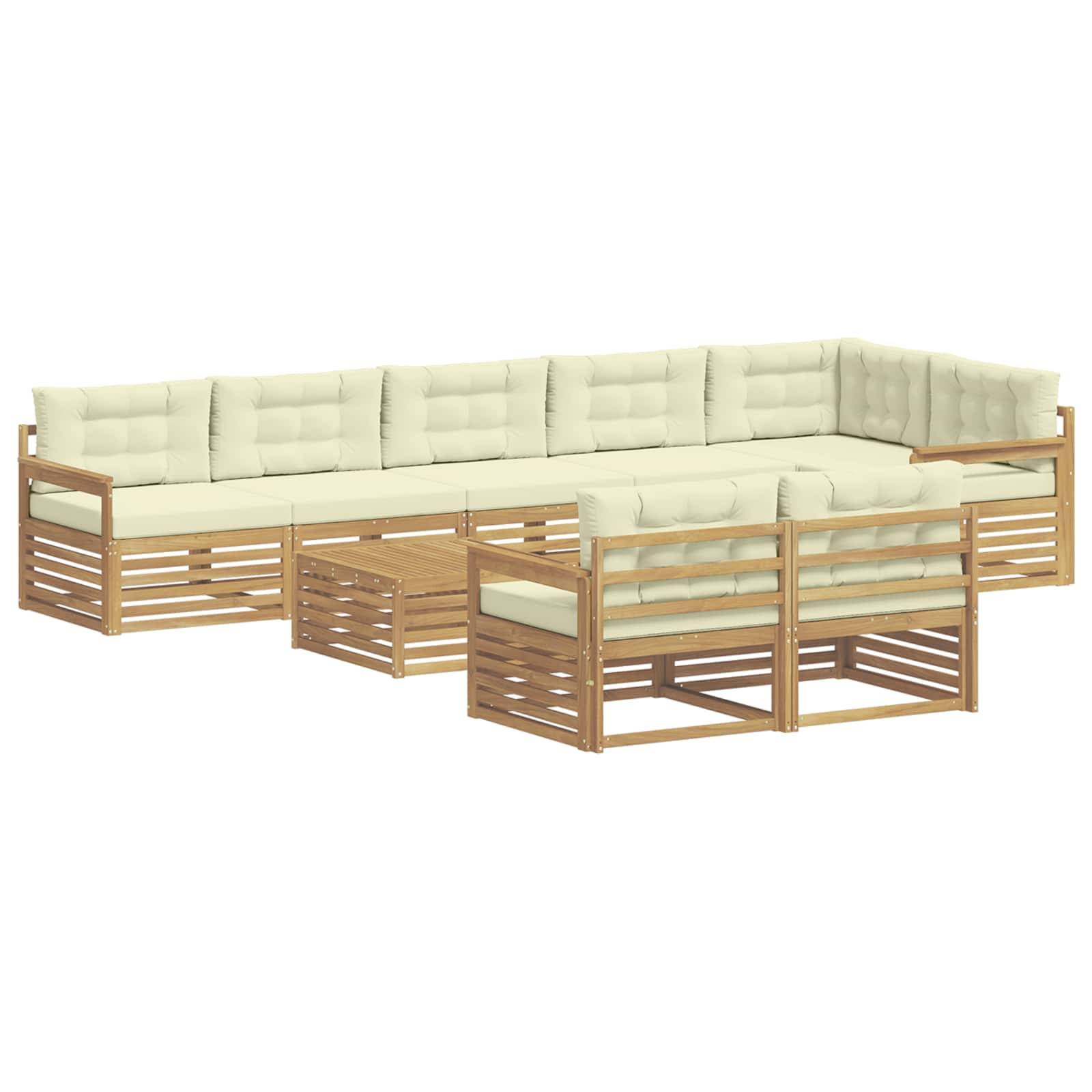 vidaXL Outdoor-Sofagarnitur mit Kissen 9 pcs Weiß und Creme Polyester