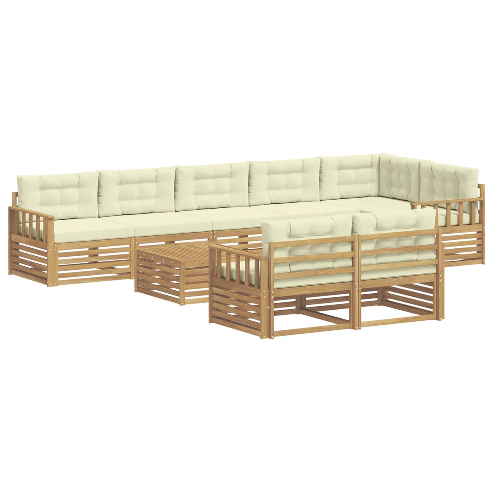 vidaXL Outdoor-Sofagarnitur mit Kissen 9 pcs Weiß und Creme Polyester