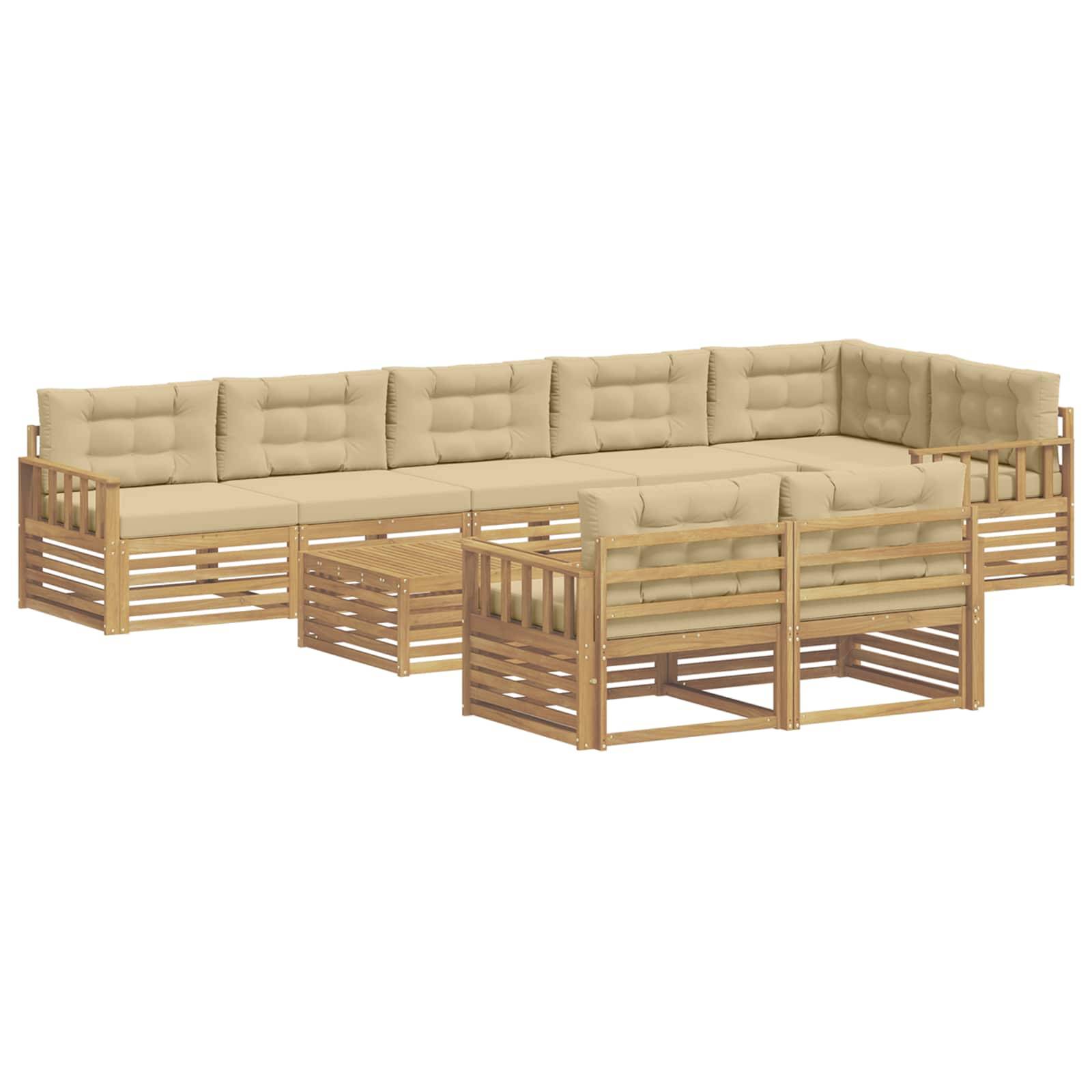 vidaXL Outdoor-Sofagarnitur mit Kissen 9 pcs Weiß und Beige Polyester