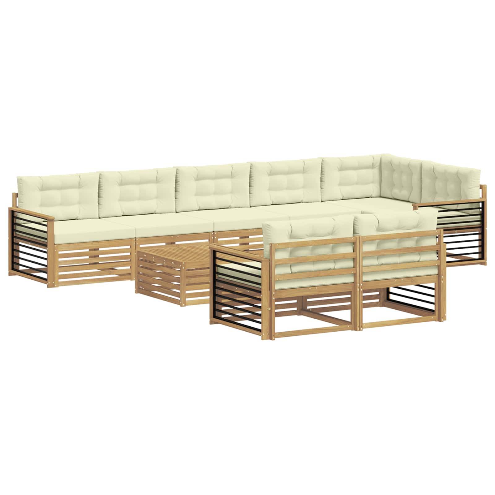vidaXL Outdoor-Sofagarnitur mit Kissen 9 pcs Weiß und Creme Polyester