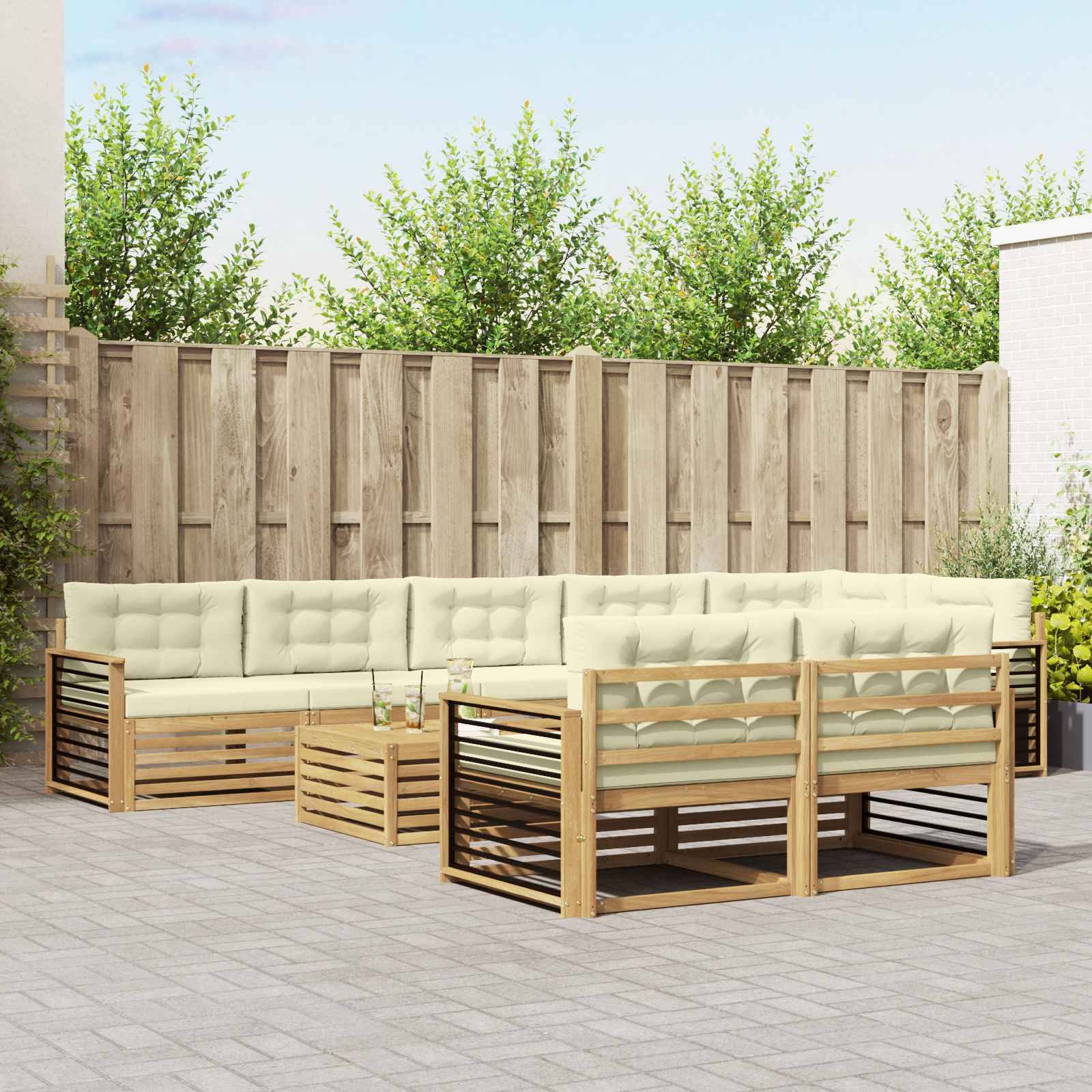 vidaXL Outdoor-Sofagarnitur mit Kissen 9 pcs Weiß und Creme Polyester