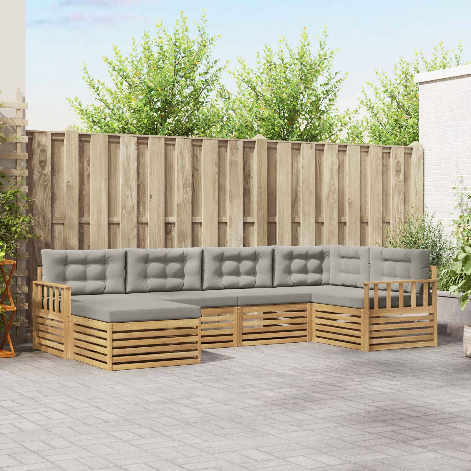 vidaXL Outdoor-Sofagarnitur 6 pcs Weiß und Hellgrau Polyester