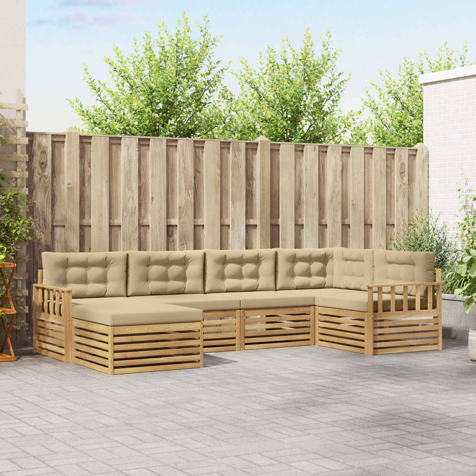 vidaXL Outdoor-Sofagarnitur mit Kissen 6 pcs Weiß und Beige Polyester