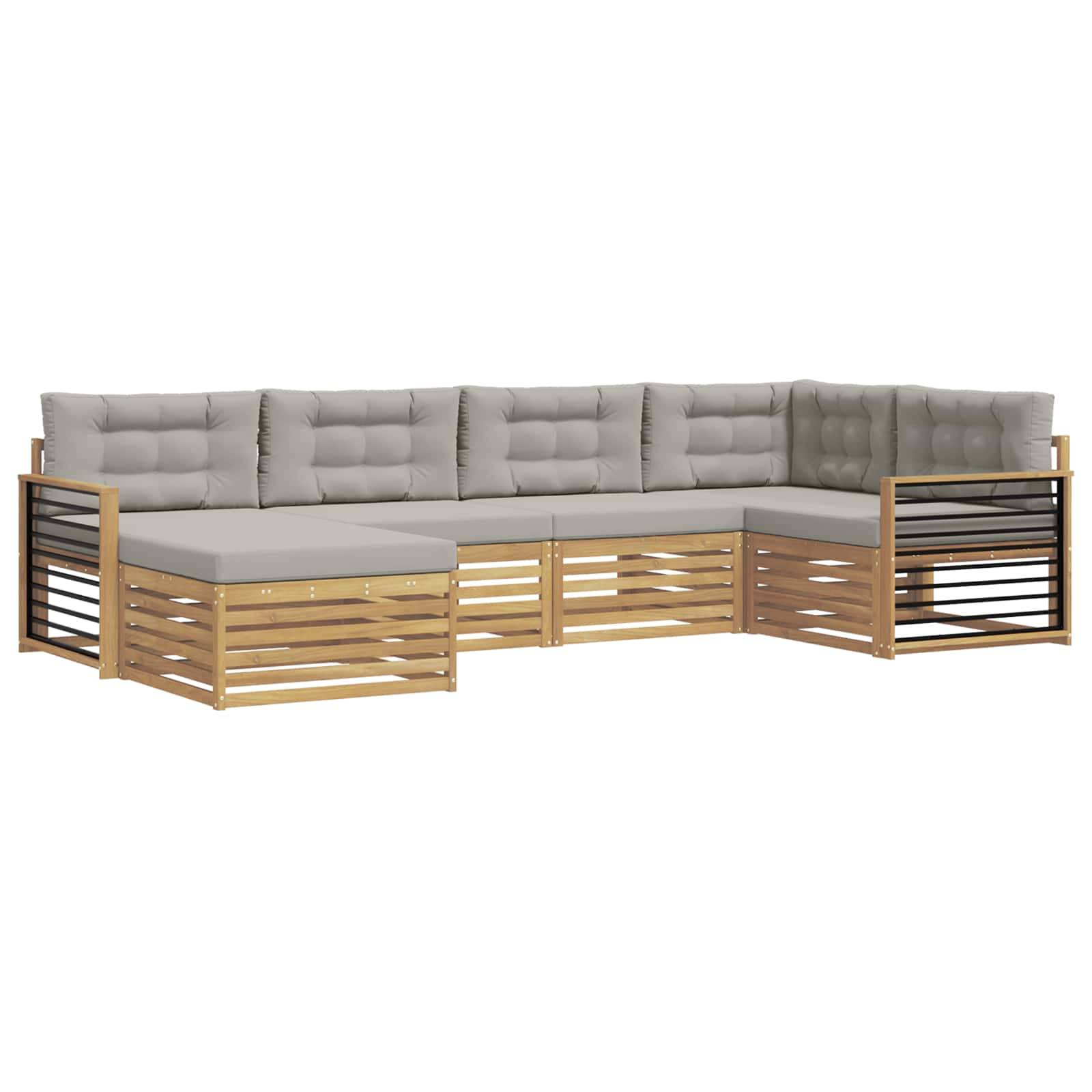 vidaXL Outdoor-Sofagarnitur 6 pcs Weiß und Hellgrau Polyester