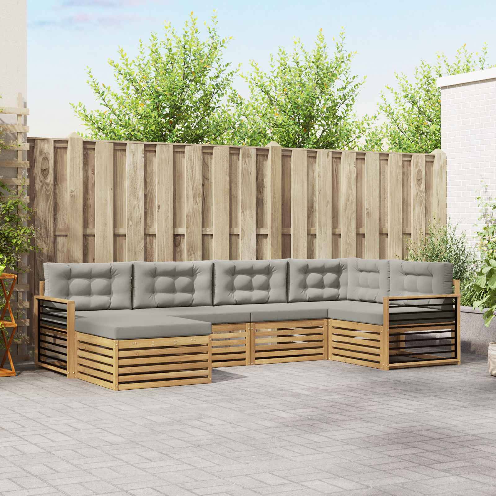 vidaXL Outdoor-Sofagarnitur 6 pcs Weiß und Hellgrau Polyester
