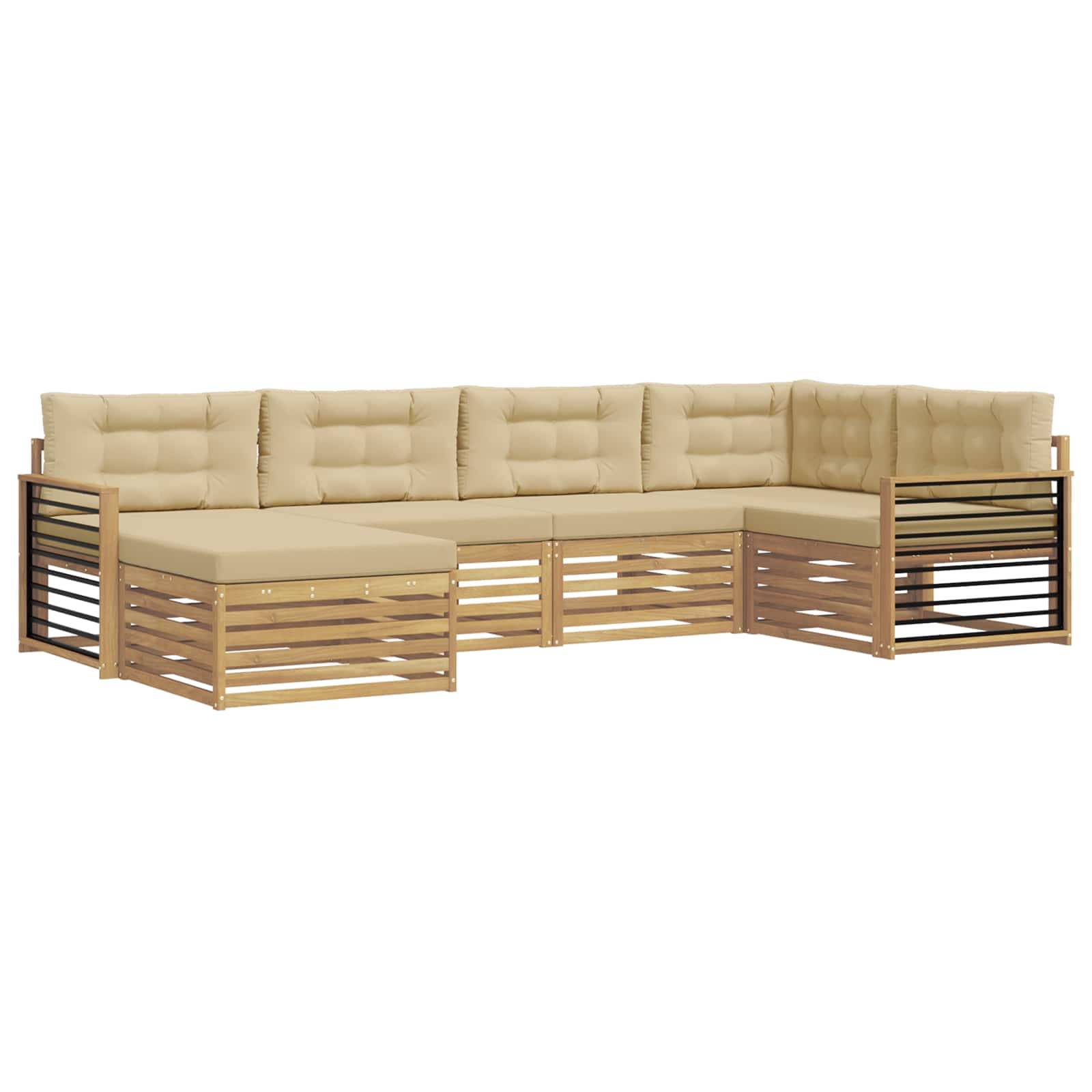 vidaXL Outdoor-Sofagarnitur mit Kissen 6 pcs Weiß und Beige Polyester