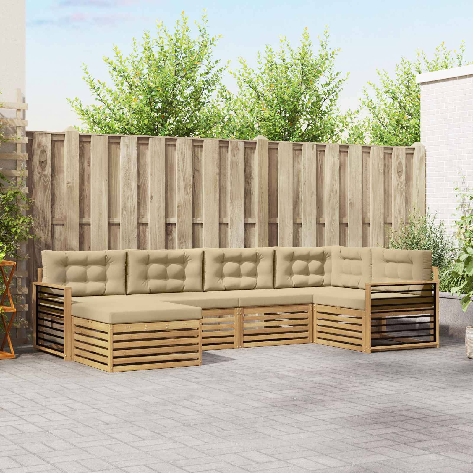vidaXL Outdoor-Sofagarnitur mit Kissen 6 pcs Weiß und Beige Polyester