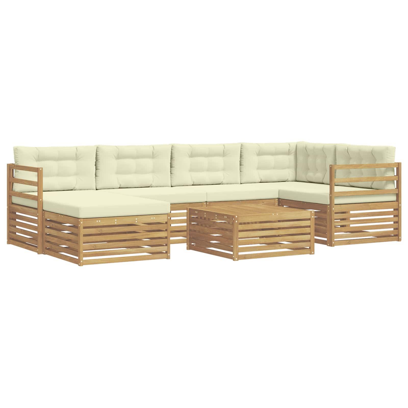 vidaXL Outdoor-Sofagarnitur mit Kissen 7 pcs Weiß und Creme