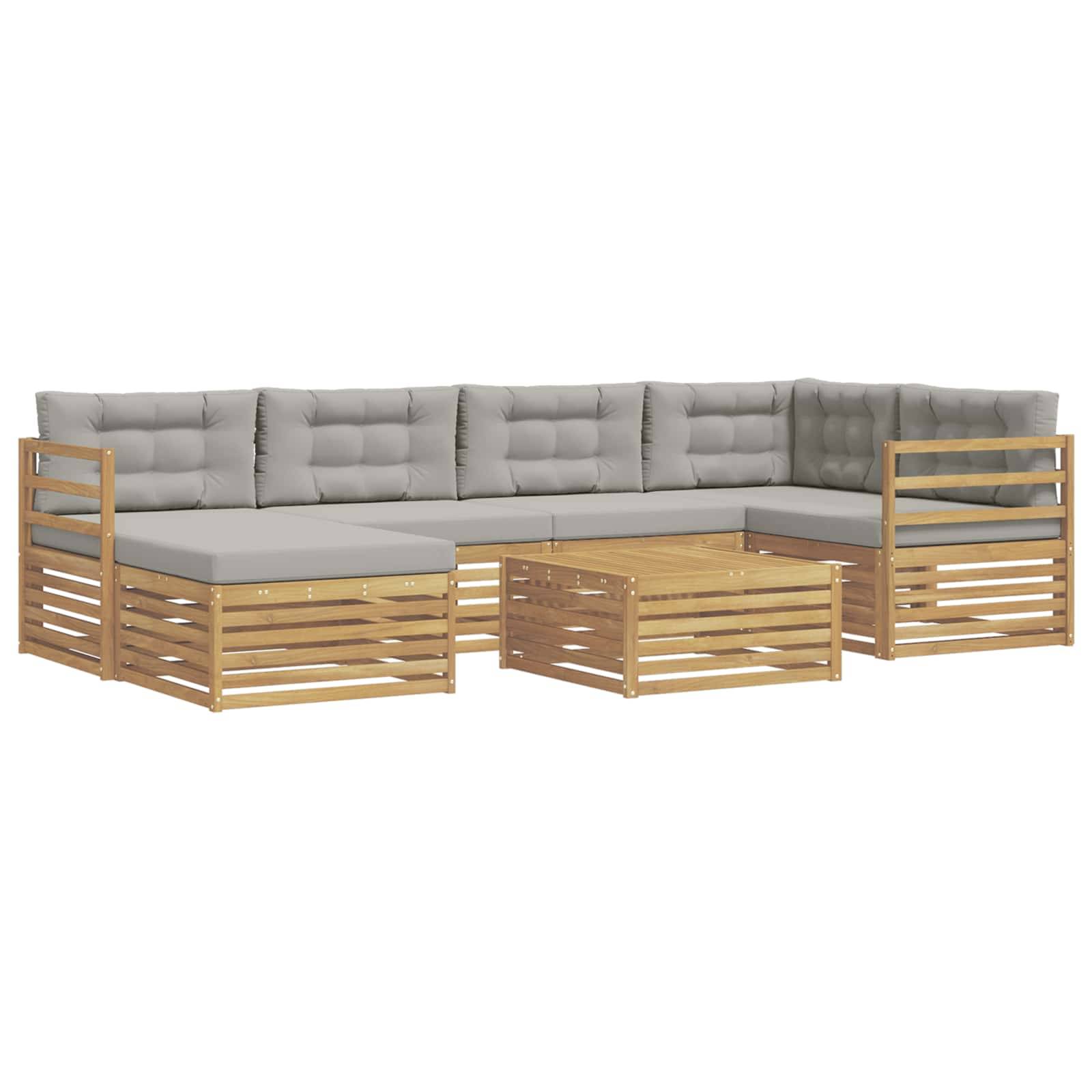 vidaXL Outdoor-Sofagarnitur mit Kissen 7 pcs Weiß und Hellgrau