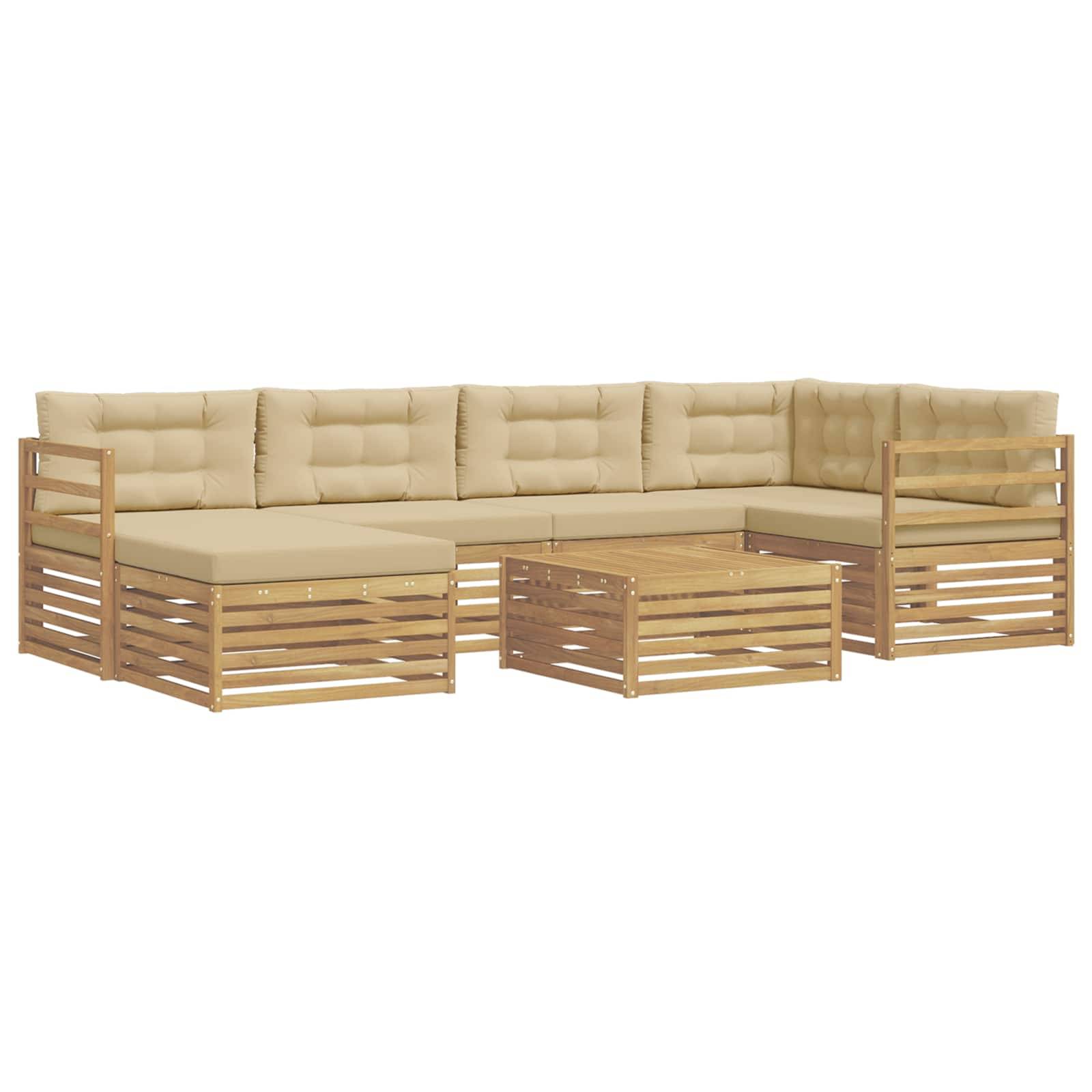 vidaXL Outdoor-Sofagarnitur mit Kissen 7 pcs Weiß und Beige