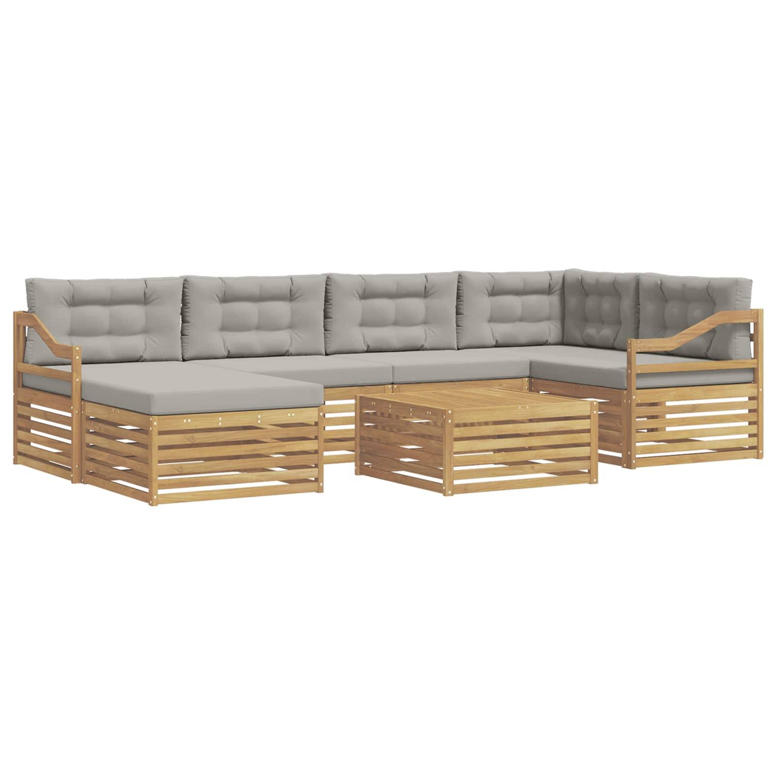 vidaXL Outdoor-Sofagarnitur mit Kissen 7 pcs Weiß und Hellgrau