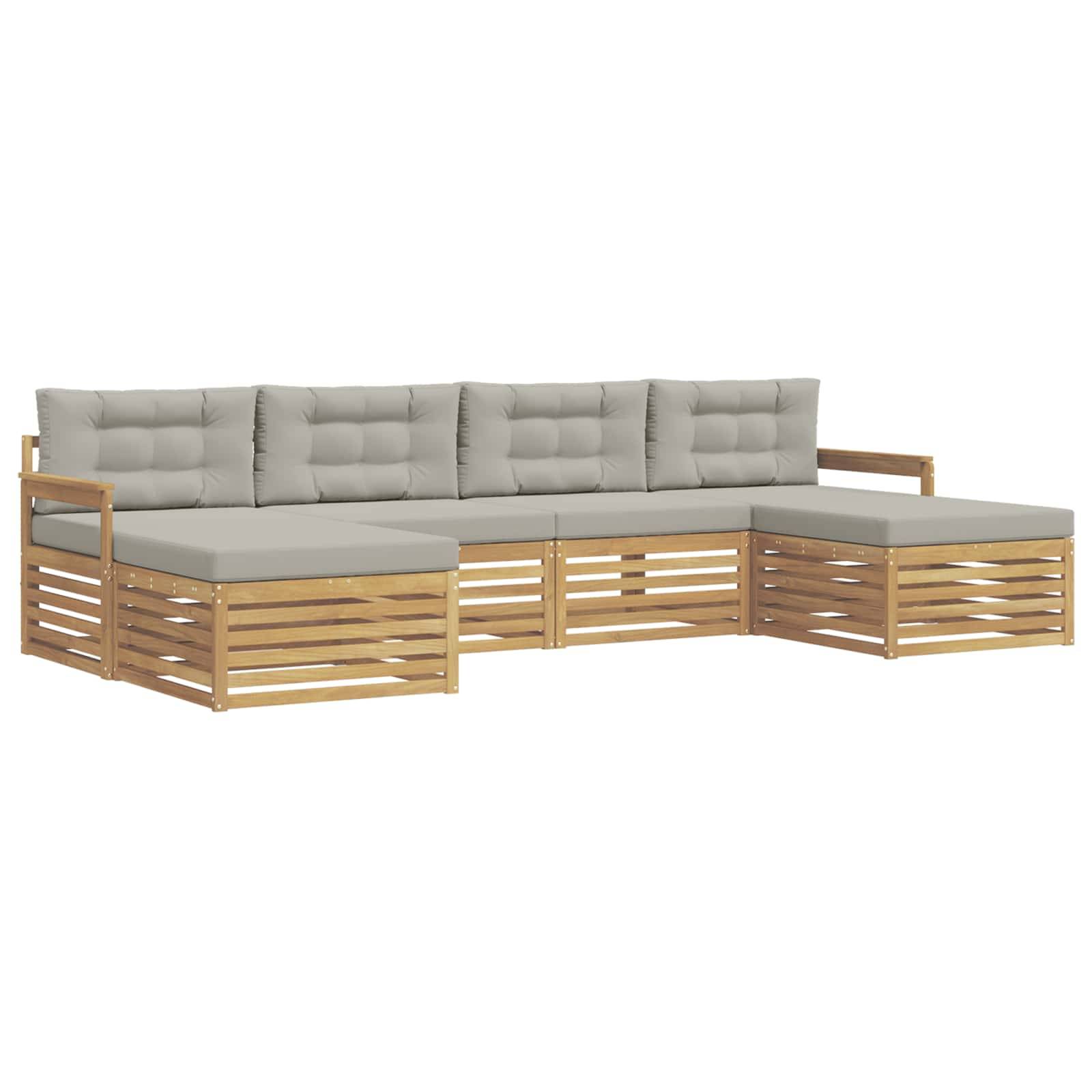 vidaXL Sofagarnituren 6 pcs Weiß und Hellgrau Massivholz Akazie