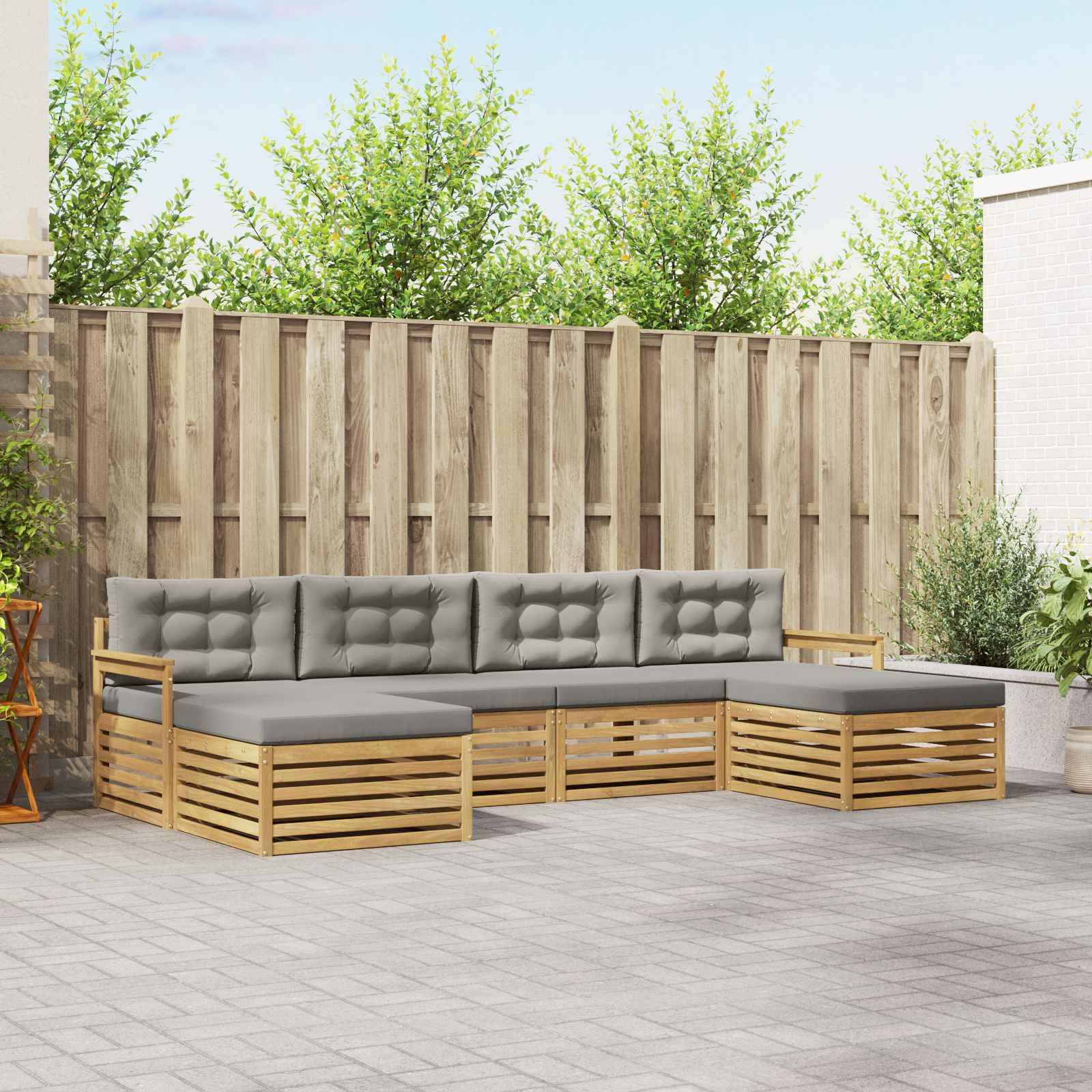 vidaXL Sofagarnituren 6 pcs Weiß und Hellgrau Massivholz Akazie