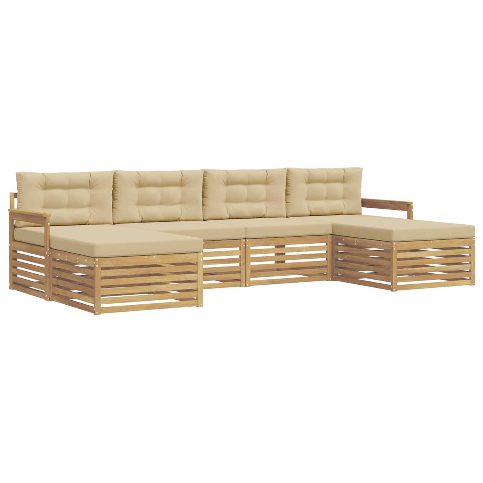 vidaXL Sofagarnituren 6 pcs Weiß und Beige Massivholz Akazie