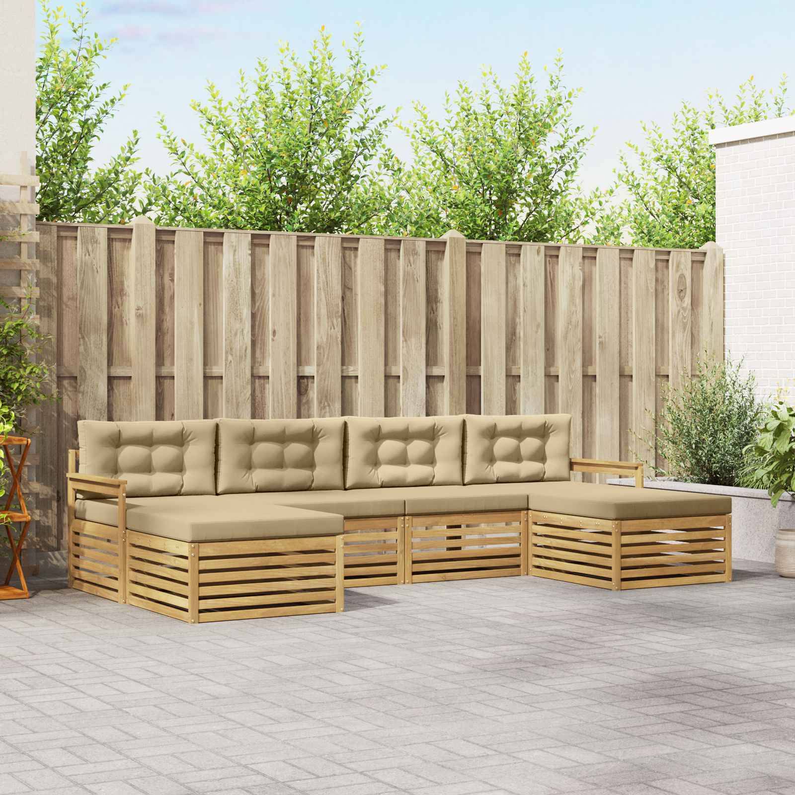 vidaXL Sofagarnituren 6 pcs Weiß und Beige Massivholz Akazie
