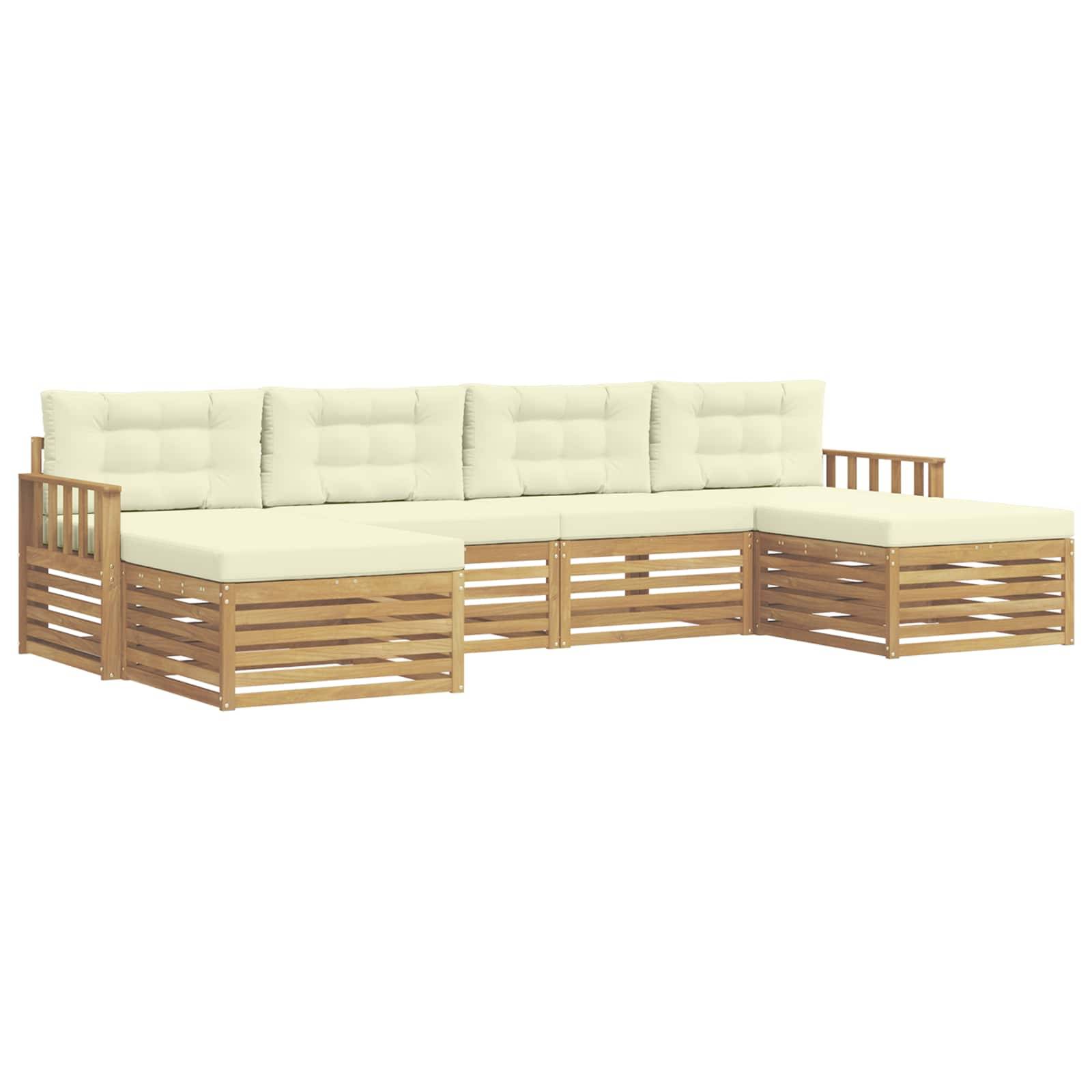 vidaXL Sofagarnituren 6 pcs Weiß und Creme Massivholz Akazie
