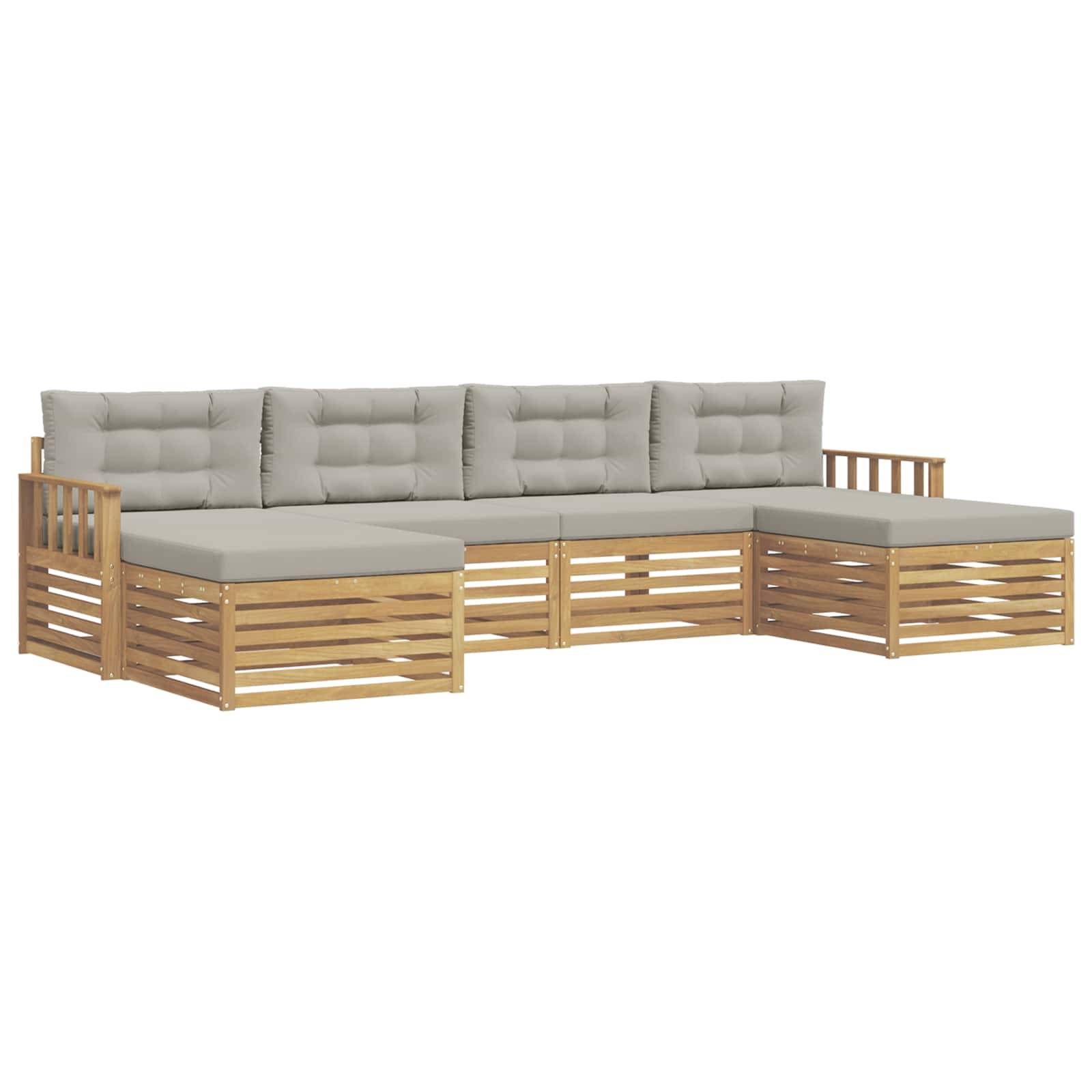 vidaXL Sofagarnituren 6 pcs Weiß und Hellgrau Massivholz Akazie