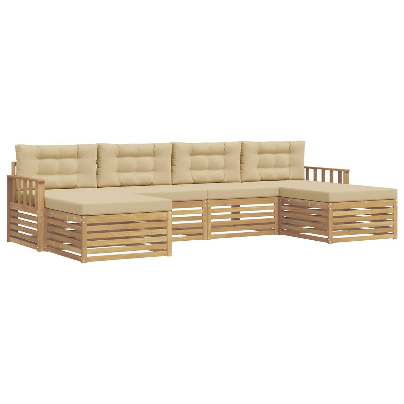 vidaXL Sofagarnituren 6 pcs Weiß und Beige Massivholz Akazie