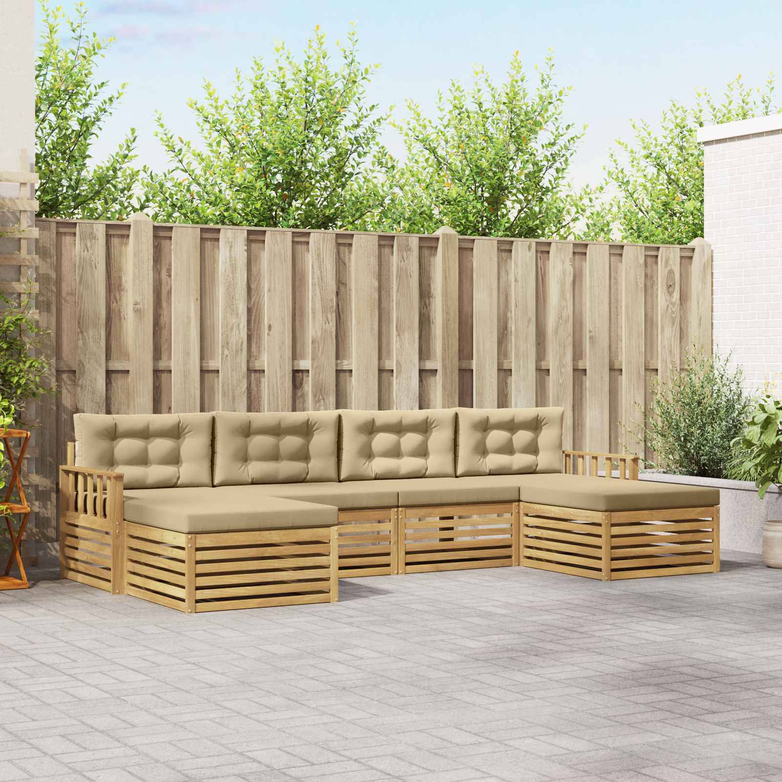 vidaXL Sofagarnituren 6 pcs Weiß und Beige Massivholz Akazie
