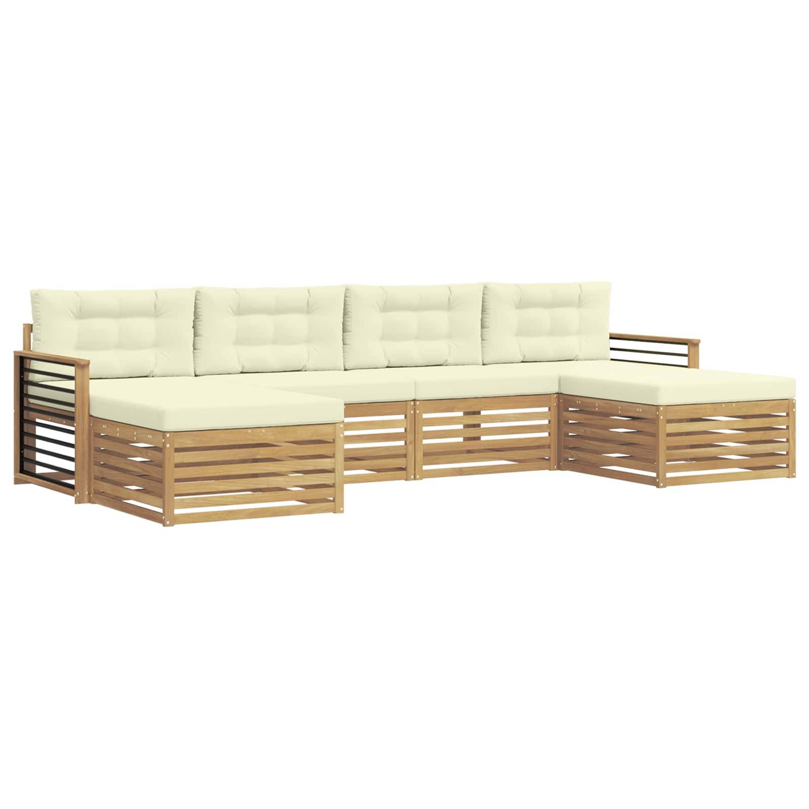 vidaXL Sofagarnituren 6 pcs Weiß und Creme Massivholz Akazie