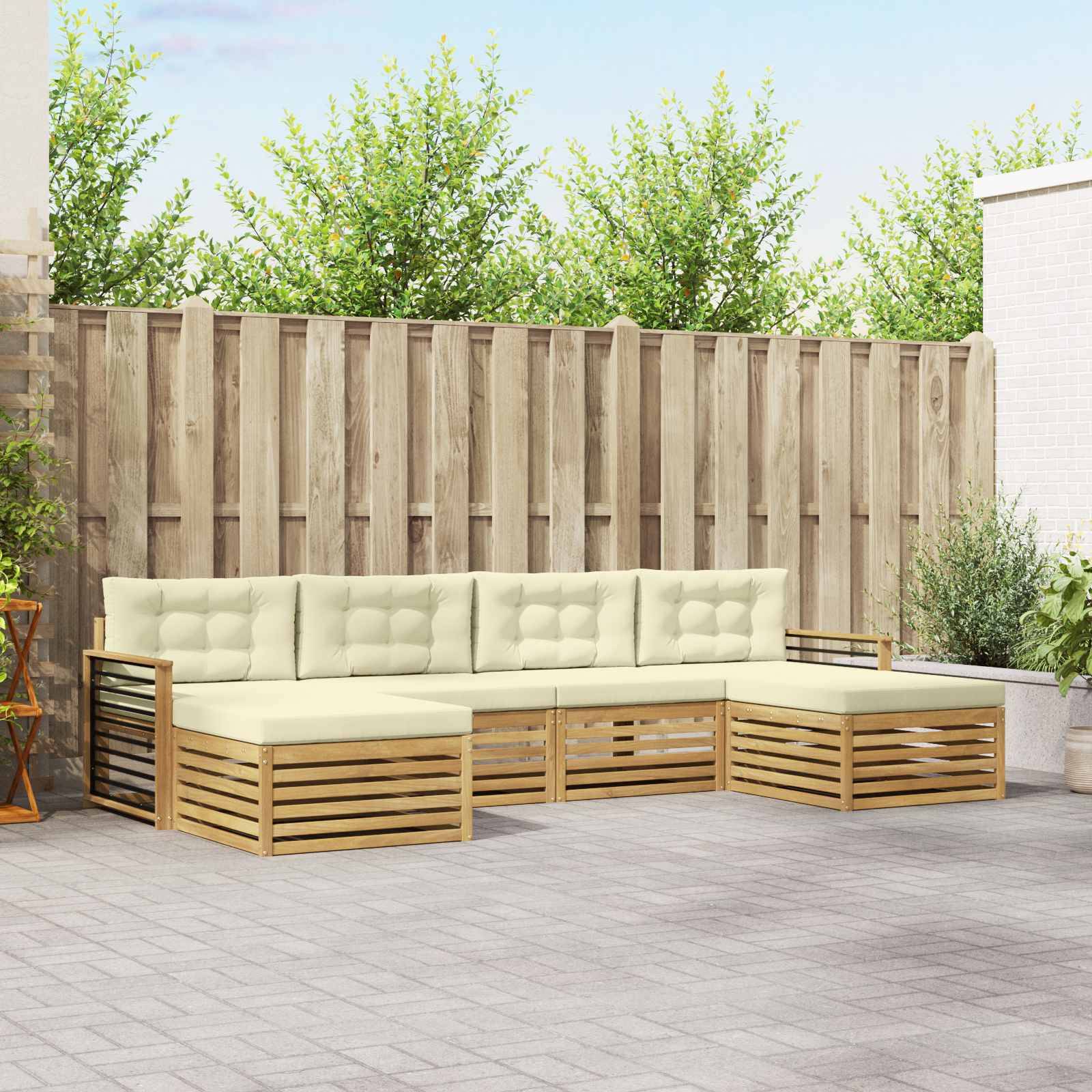 vidaXL Sofagarnituren 6 pcs Weiß und Creme Massivholz Akazie