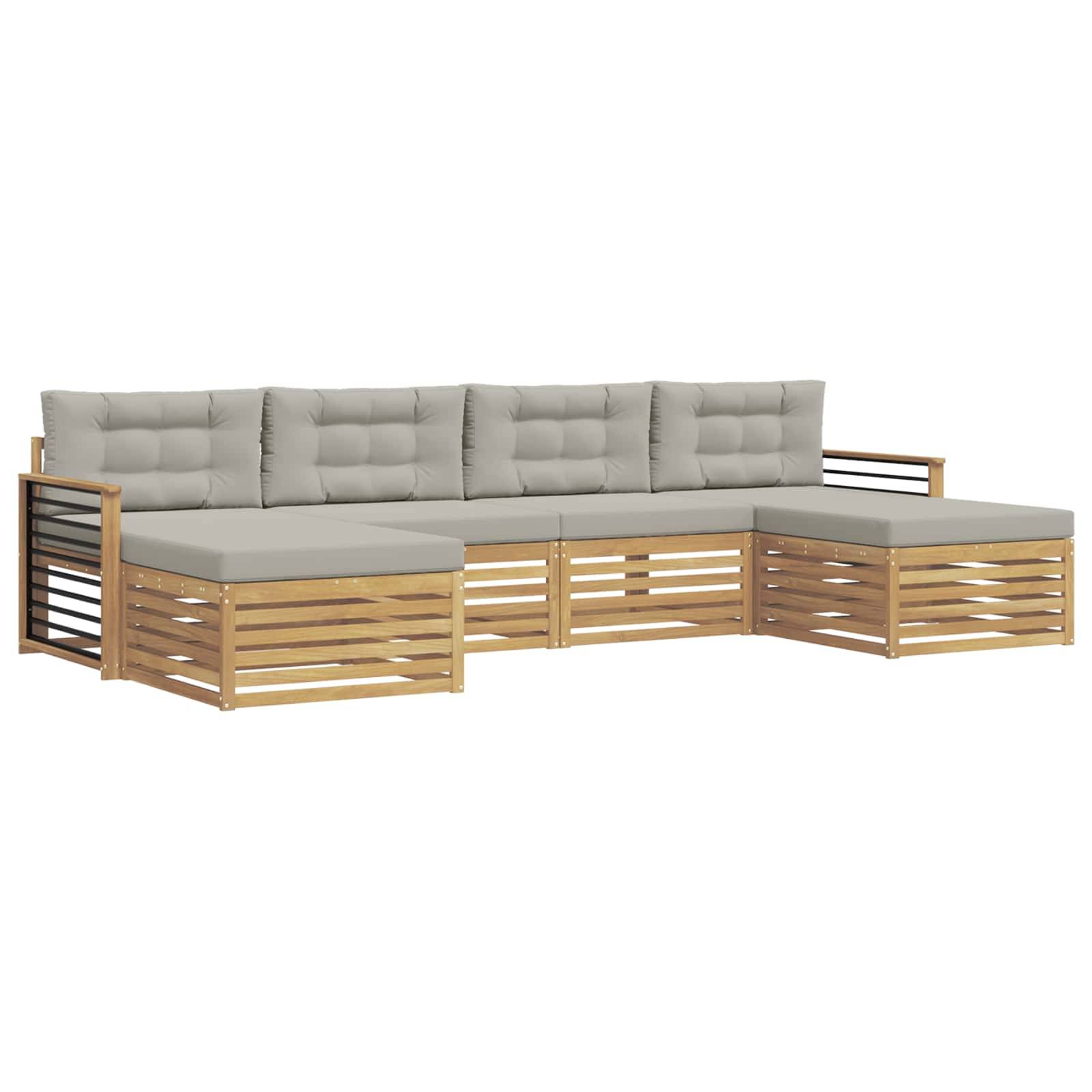 vidaXL Sofagarnituren 6 pcs Weiß und Hellgrau Massivholz Akazie