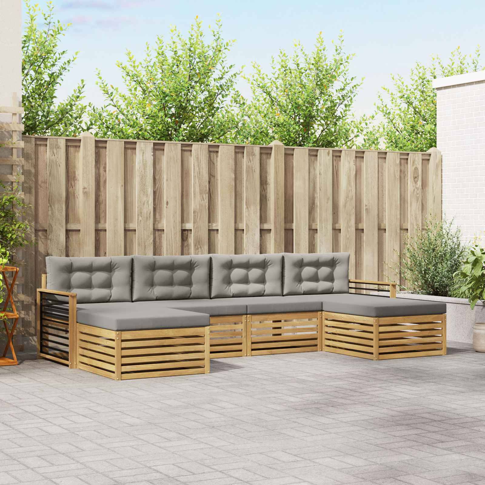 vidaXL Sofagarnituren 6 pcs Weiß und Hellgrau Massivholz Akazie