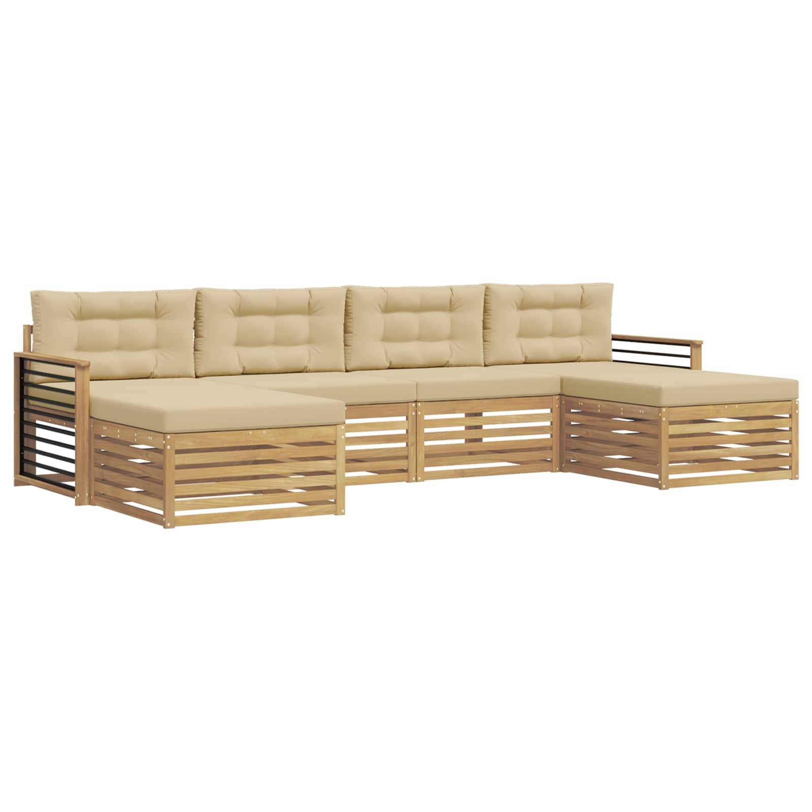 vidaXL Sofagarnituren 6 pcs Weiß und Beige Massivholz Akazie